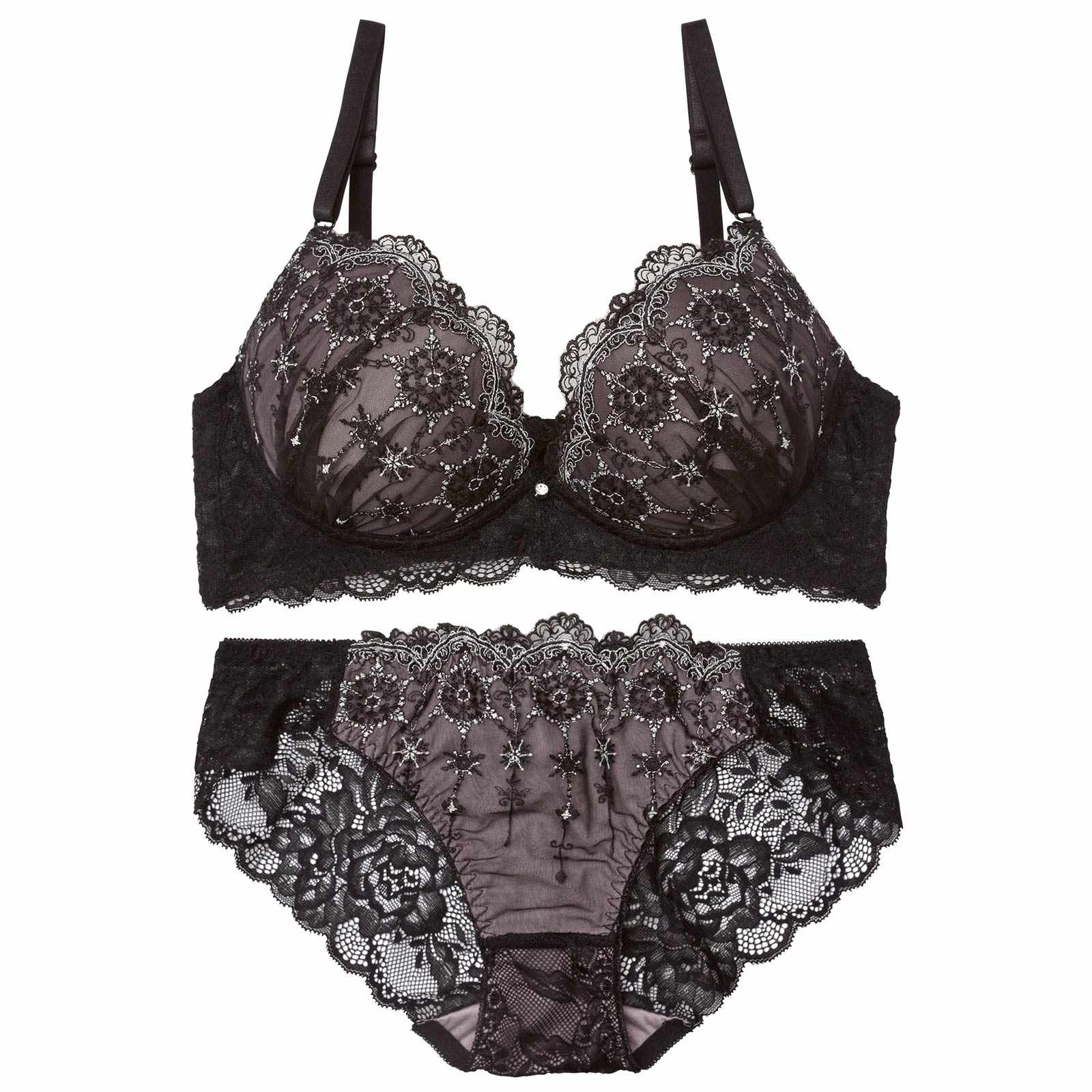 4/6新作!【EFサイズ】シャイニークリスタルブラジャー&バック透けフルバックショーツ