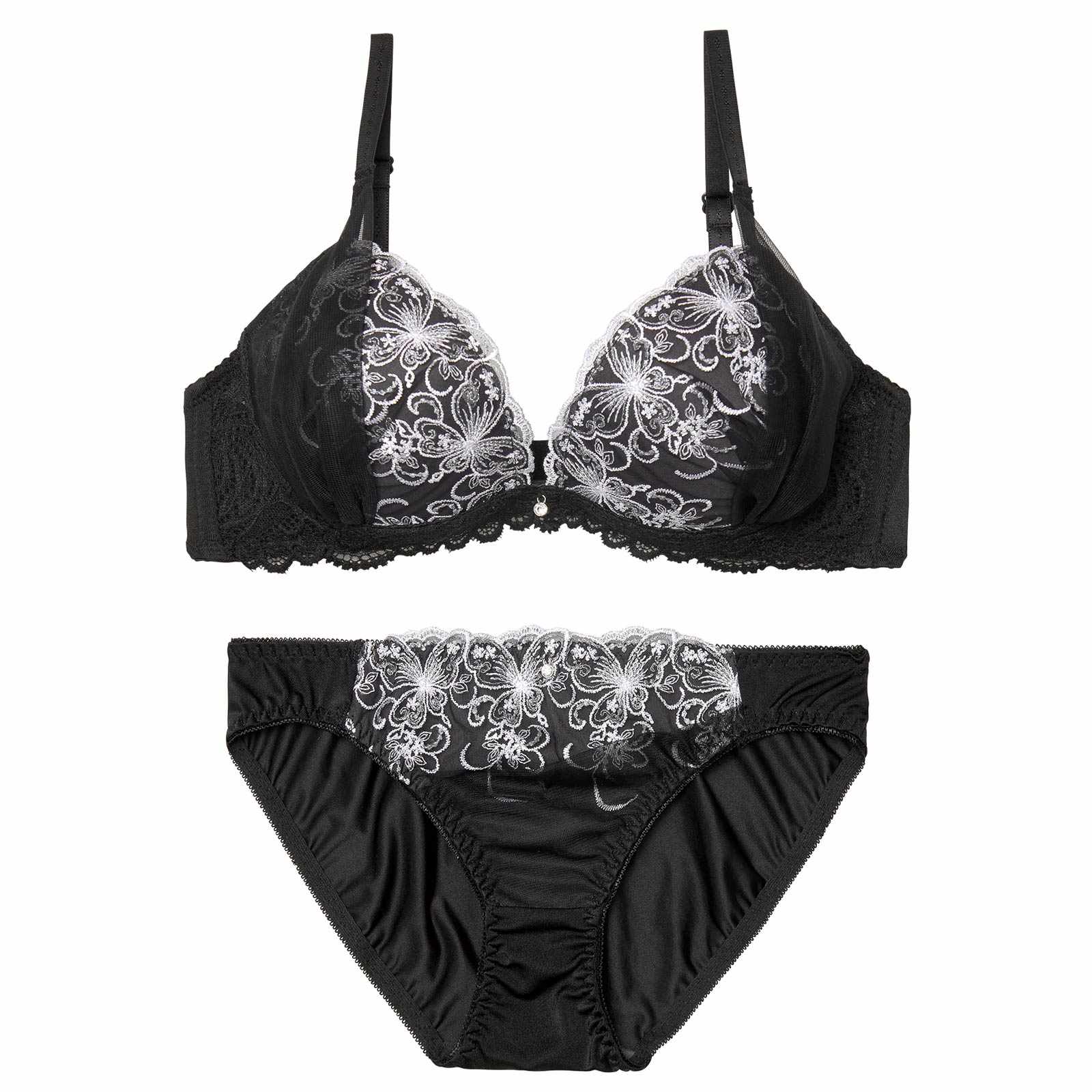 4/8新作!シックバタフライチュールブラジャー&フルバックショーツ