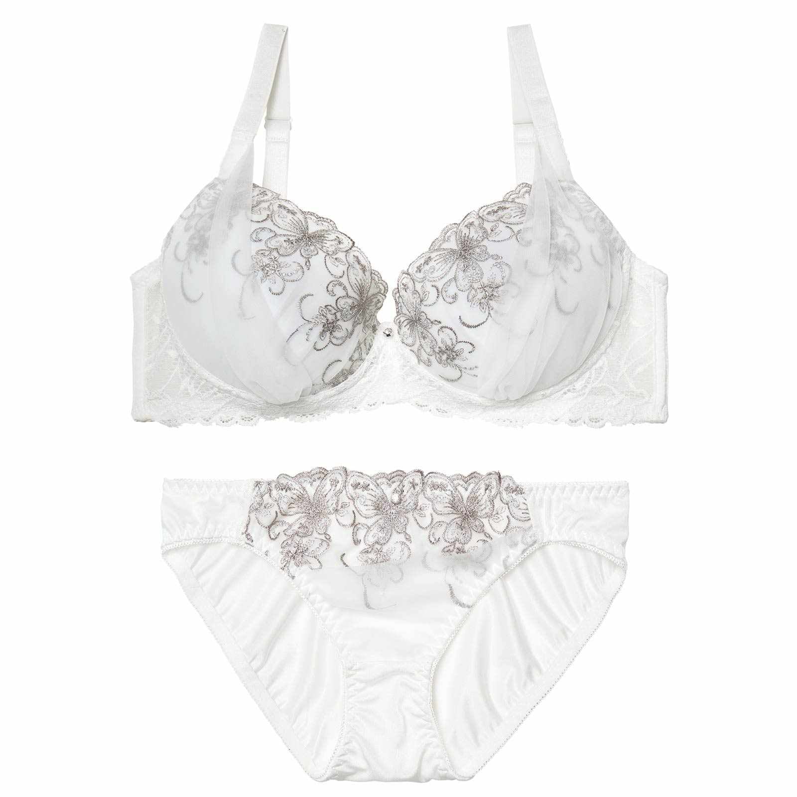 4/8新作!【EFサイズ】シックバタフライチュールブラジャー&フルバックショーツ