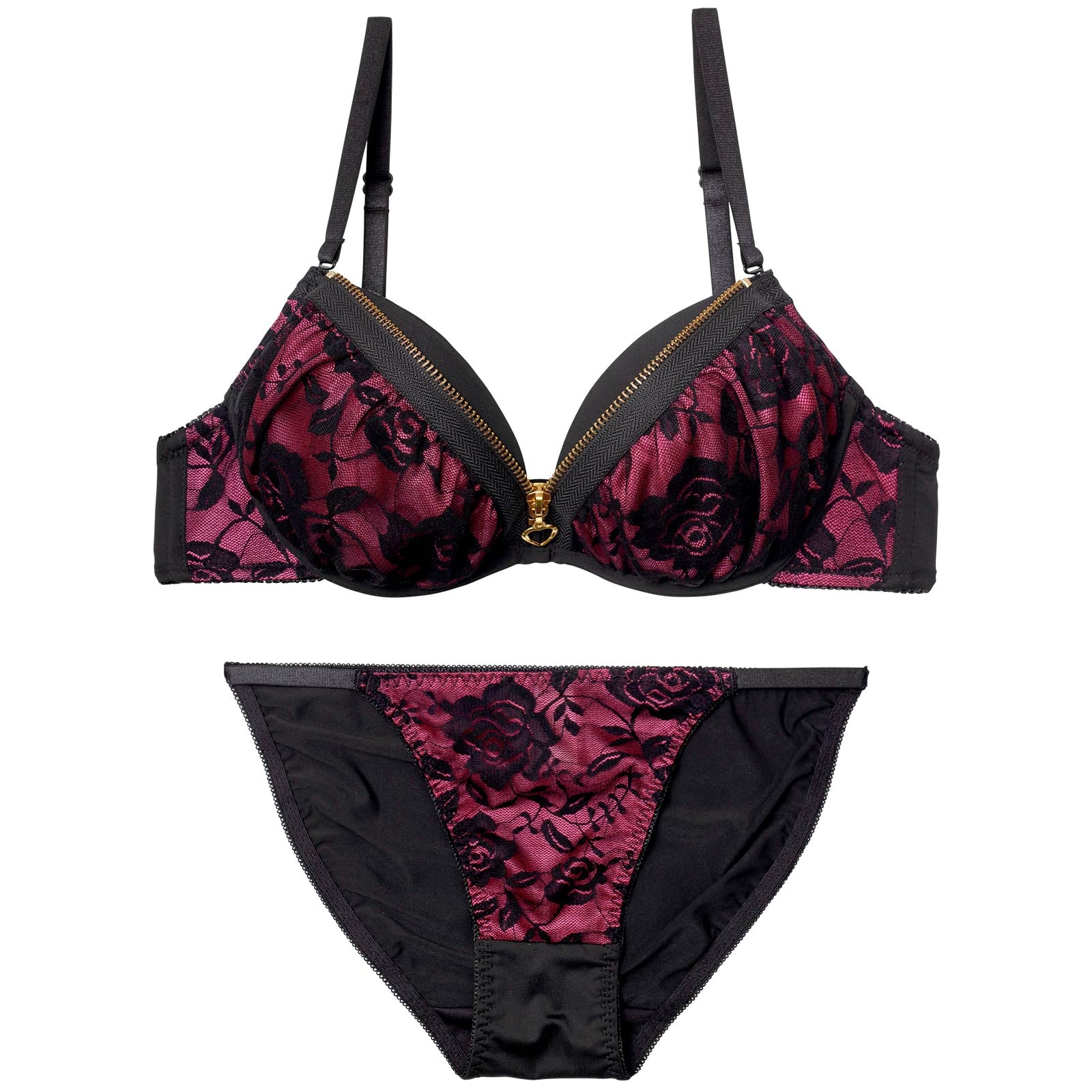 3/6新作!グラマラスローズファスナーブラジャー&フルバックショーツ
