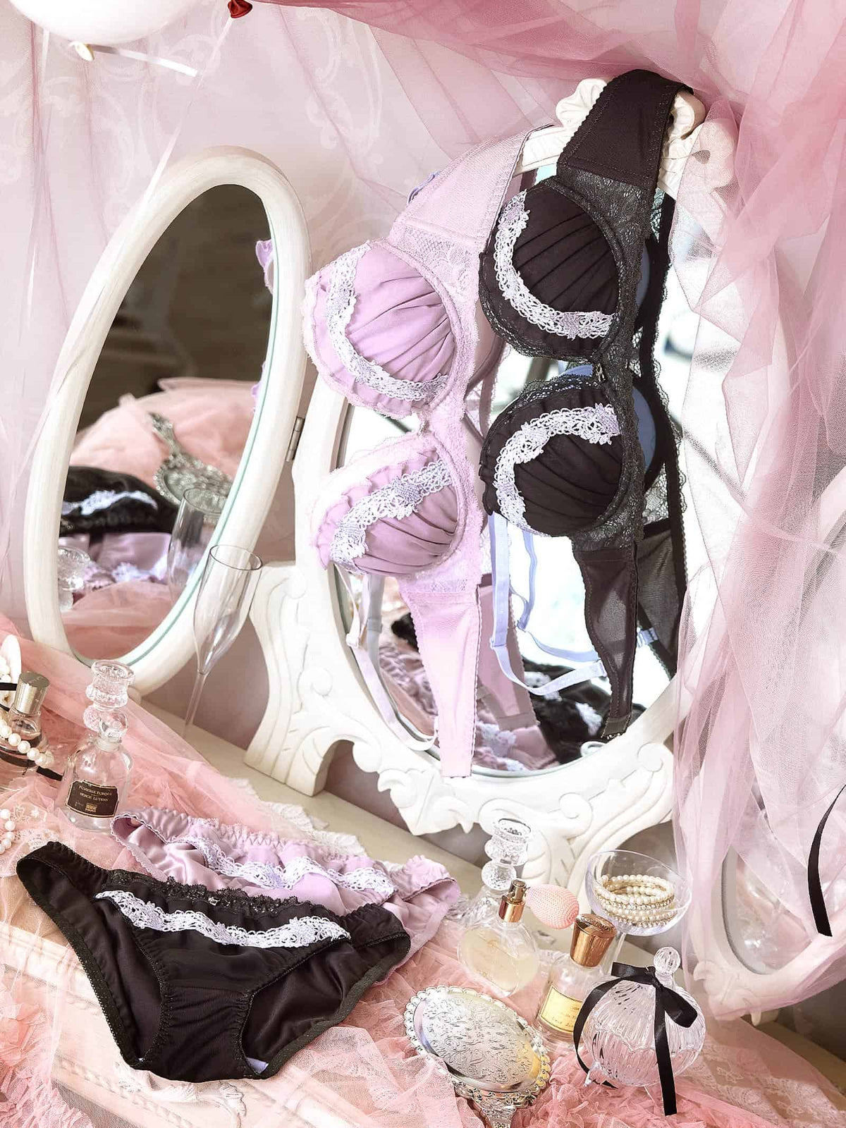 10/12新作!ガーリーキャットフリルブラジャー&フルバックショーツ