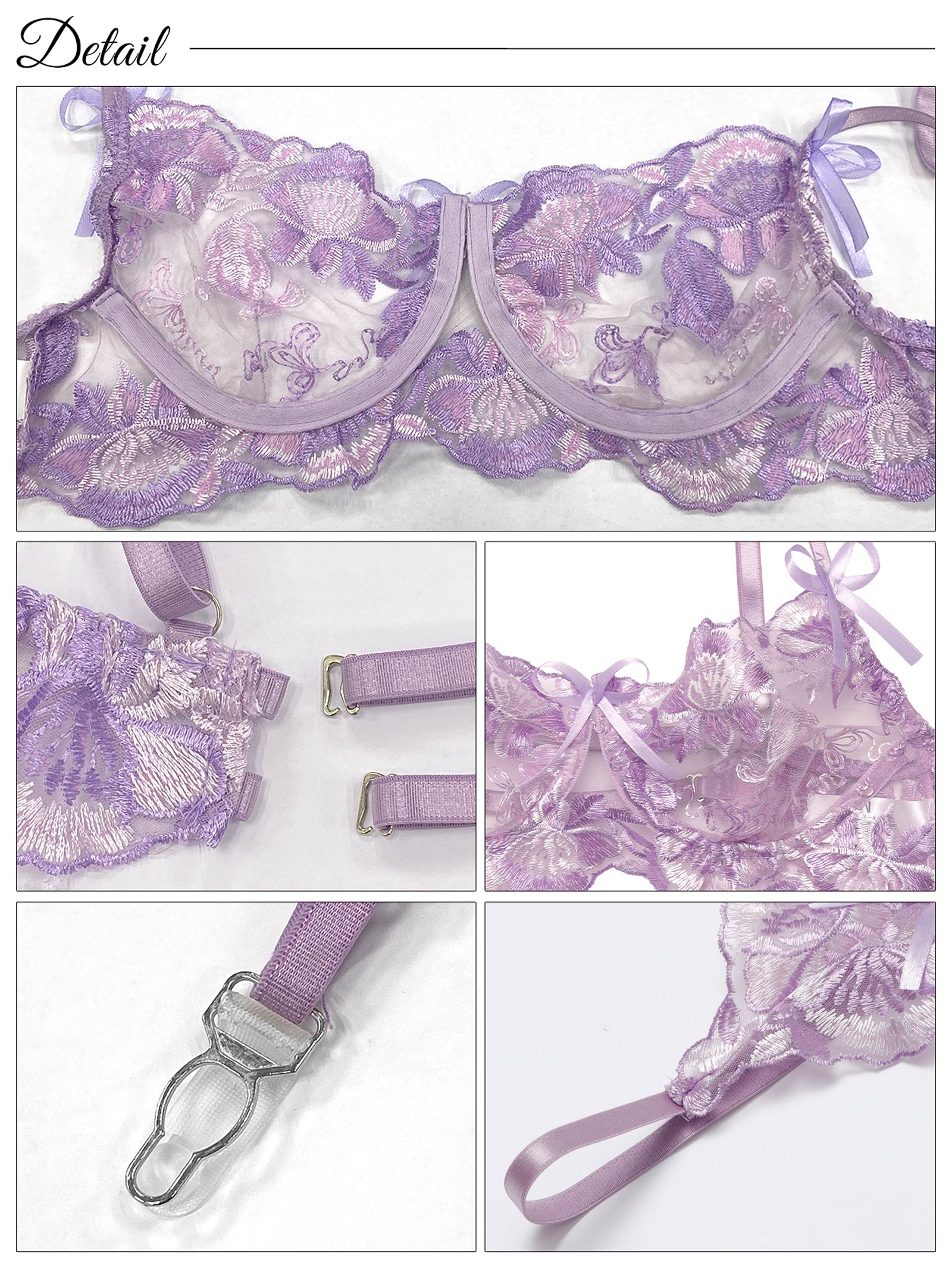 4/16新作!【3点セット】ボタニカルリボンシアーブラジャー&Tバック&ガーターベルト