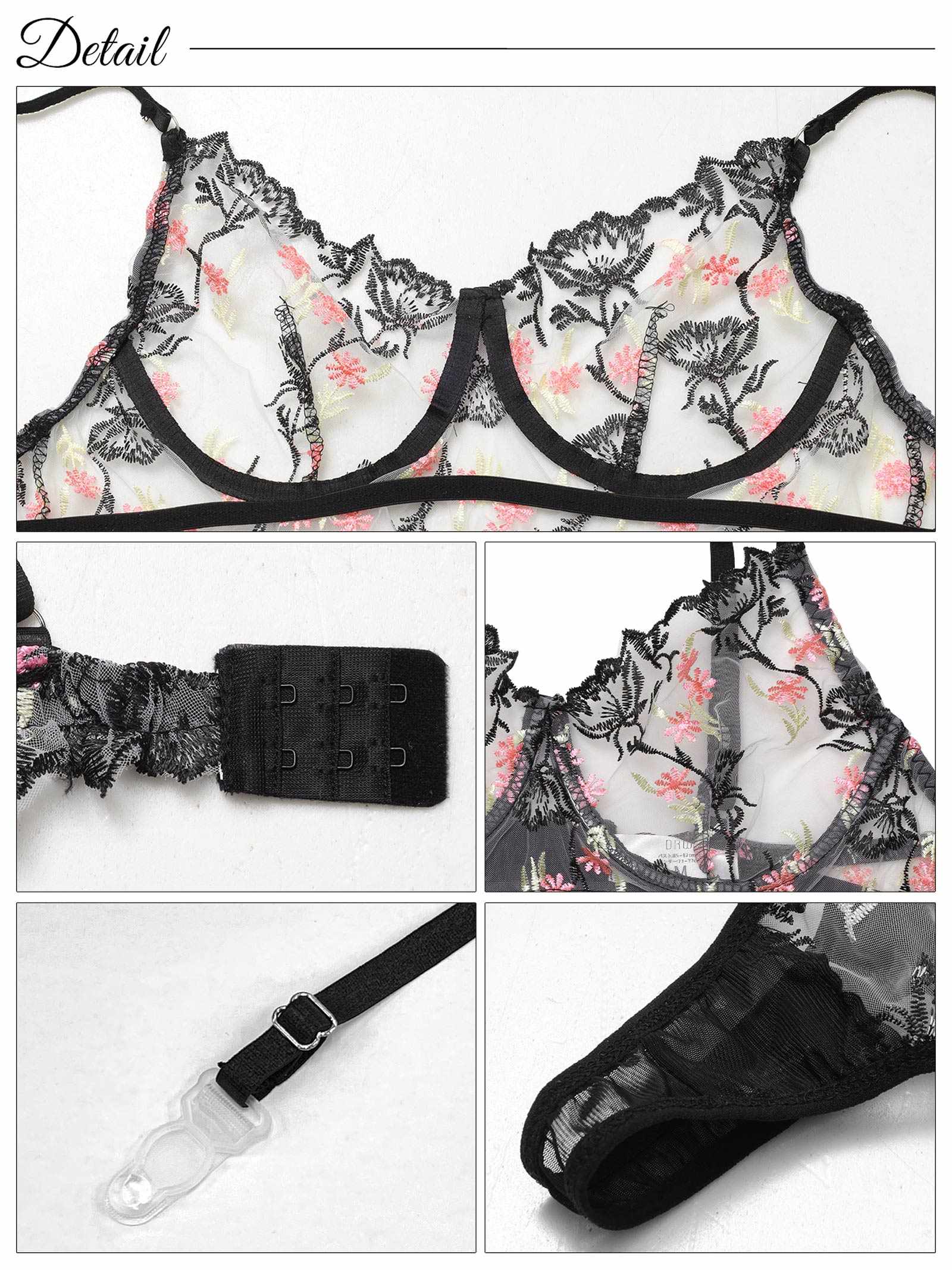 4/28新作!【3点セット】シースルーブルーミングブラジャー&Tバック&ガーターベルト