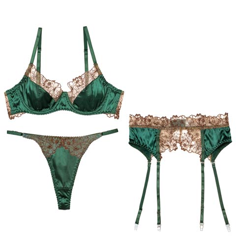 11/5新作!【3点セット】クラシックサテンフルールブラジャー&Tバック&ガーターベルト