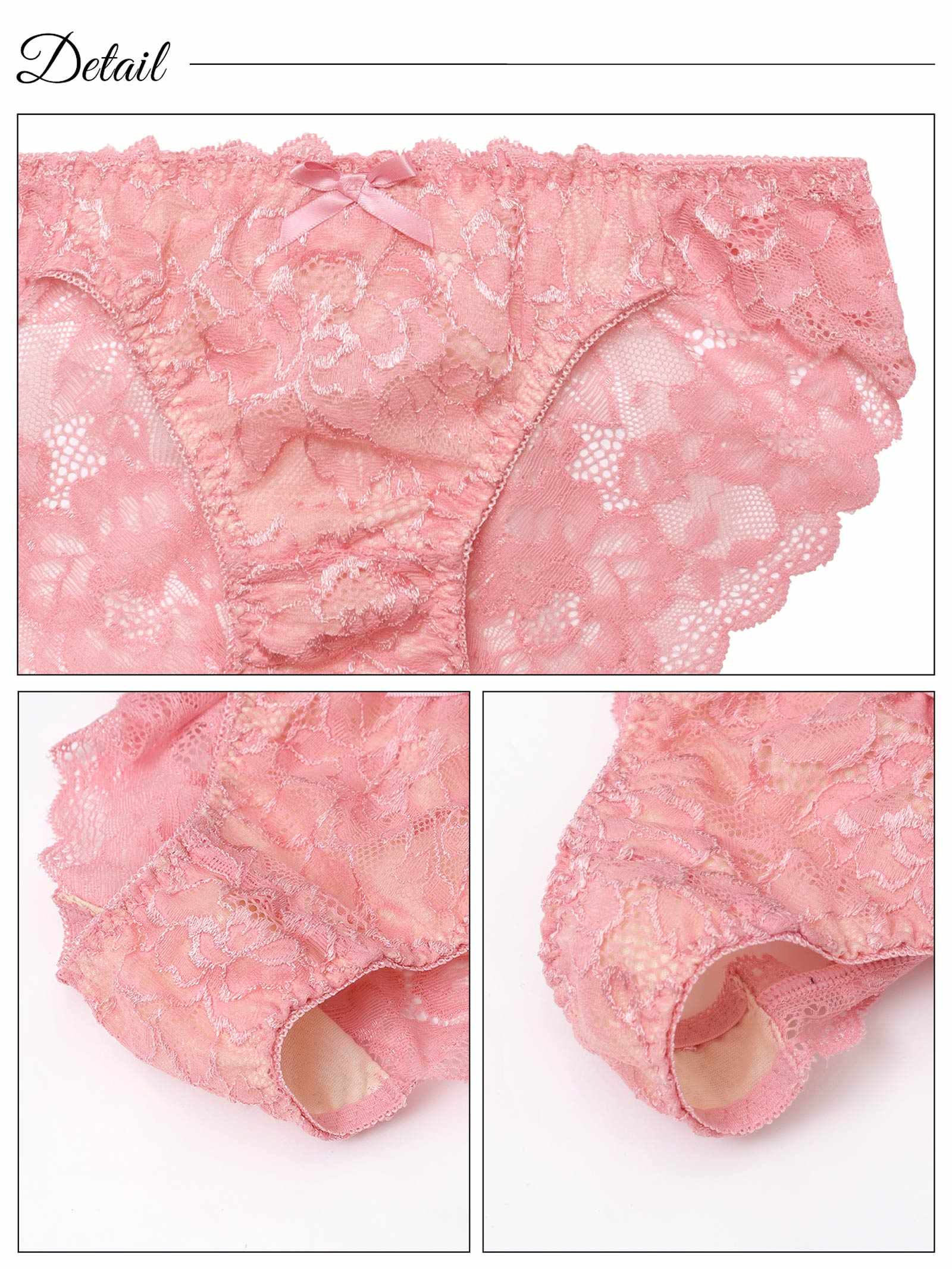 2/19新作!【3点セット】クラシカルヌーディーレースブラジャー&バック透けフルバック&Tバックショーツ