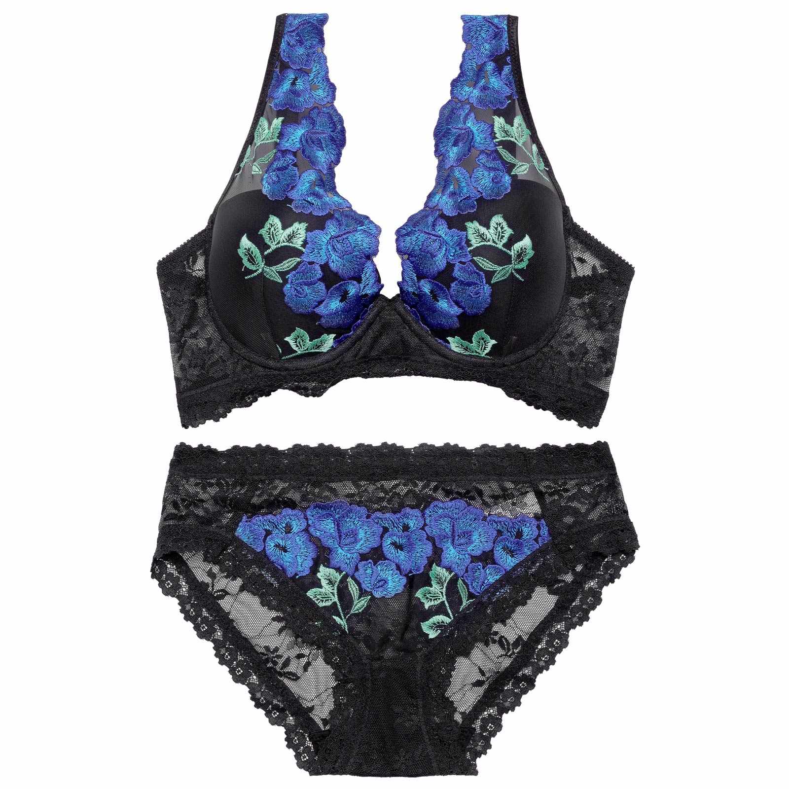 ゴージャスビビットローズブラジャー&バック透けフルバックショーツ