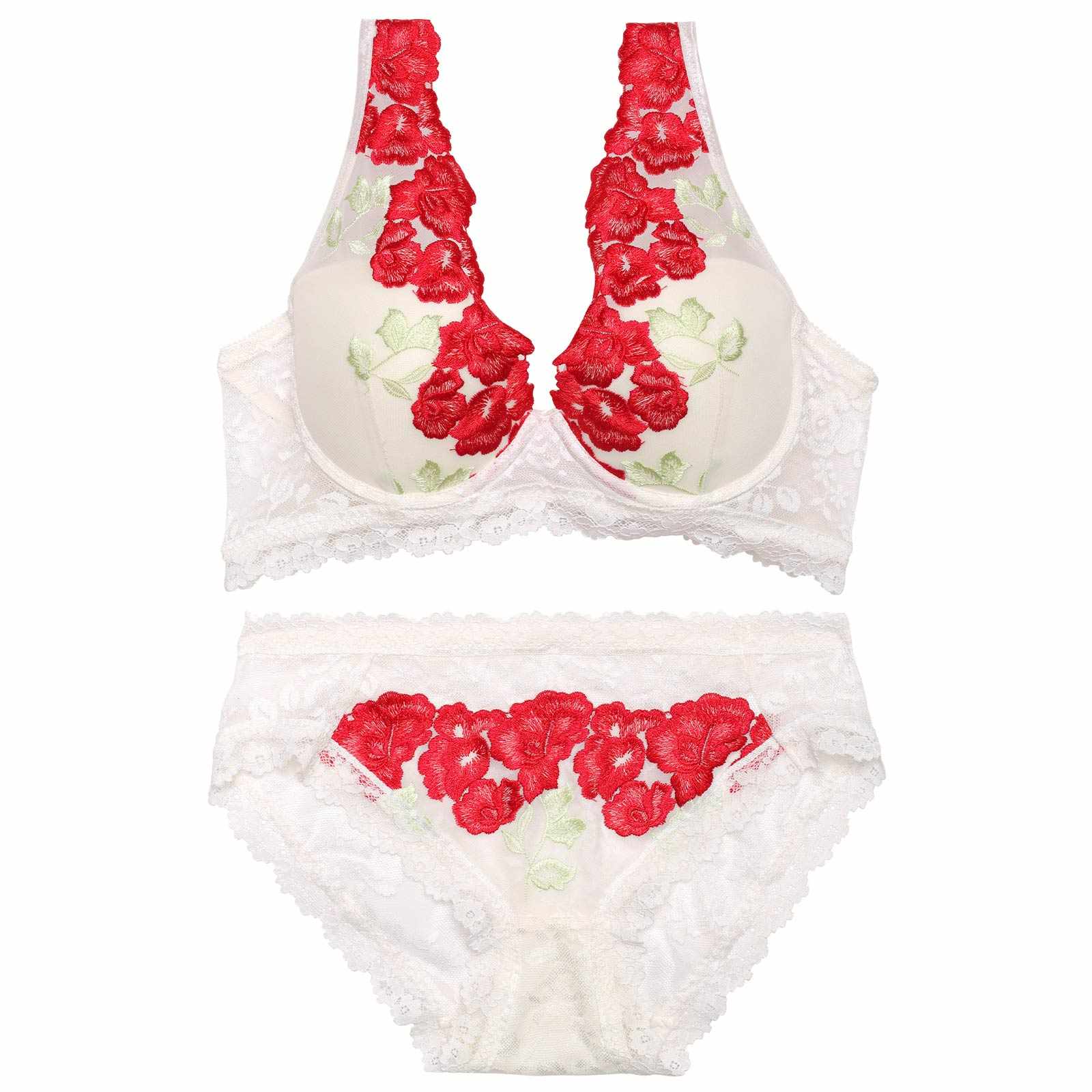 ゴージャスビビットローズブラジャー&バック透けフルバックショーツ