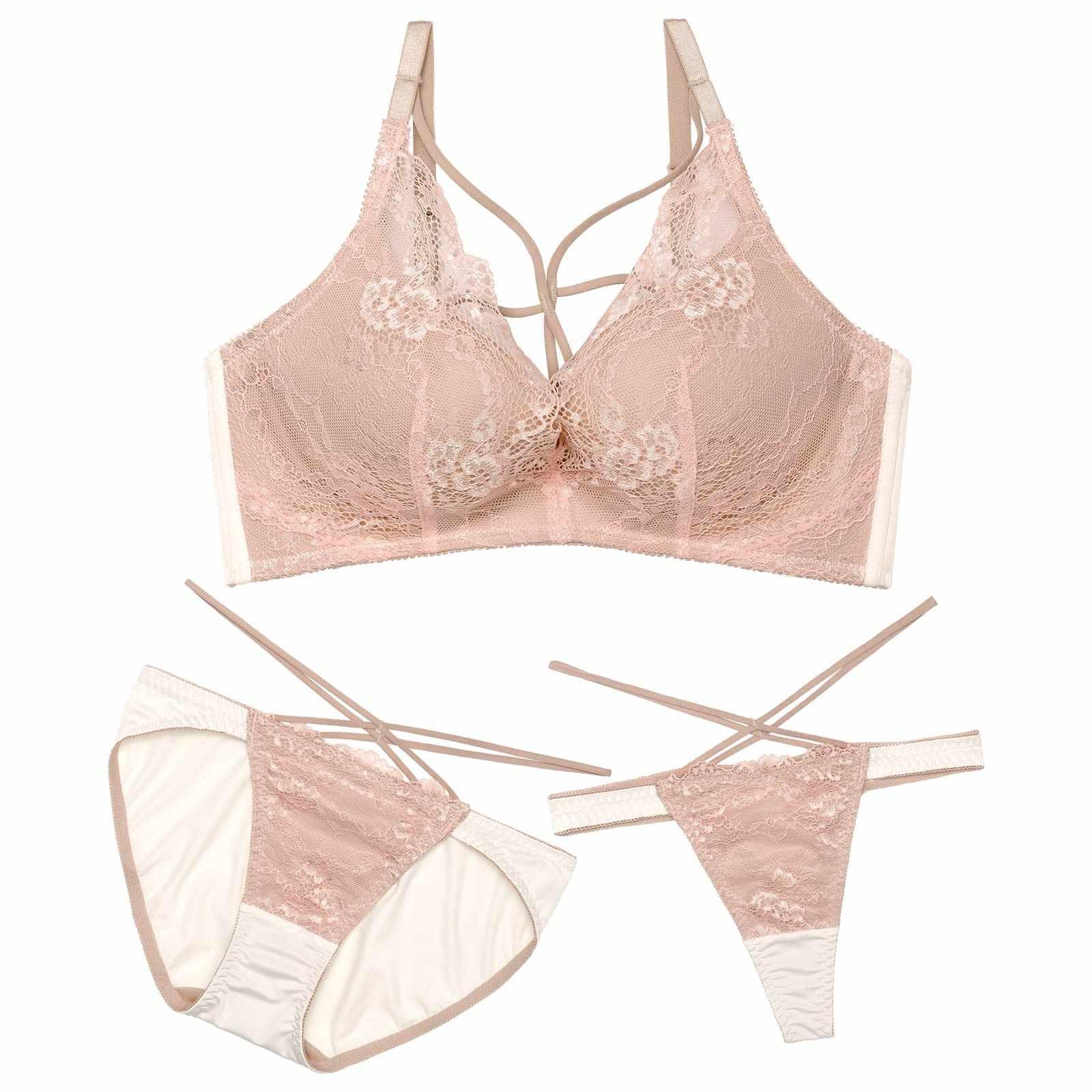 【3点セット】【EFサイズ】W盛り★レーシィエレガントコード育乳脇高ブラジャー&フルバック&Tバックショーツ
