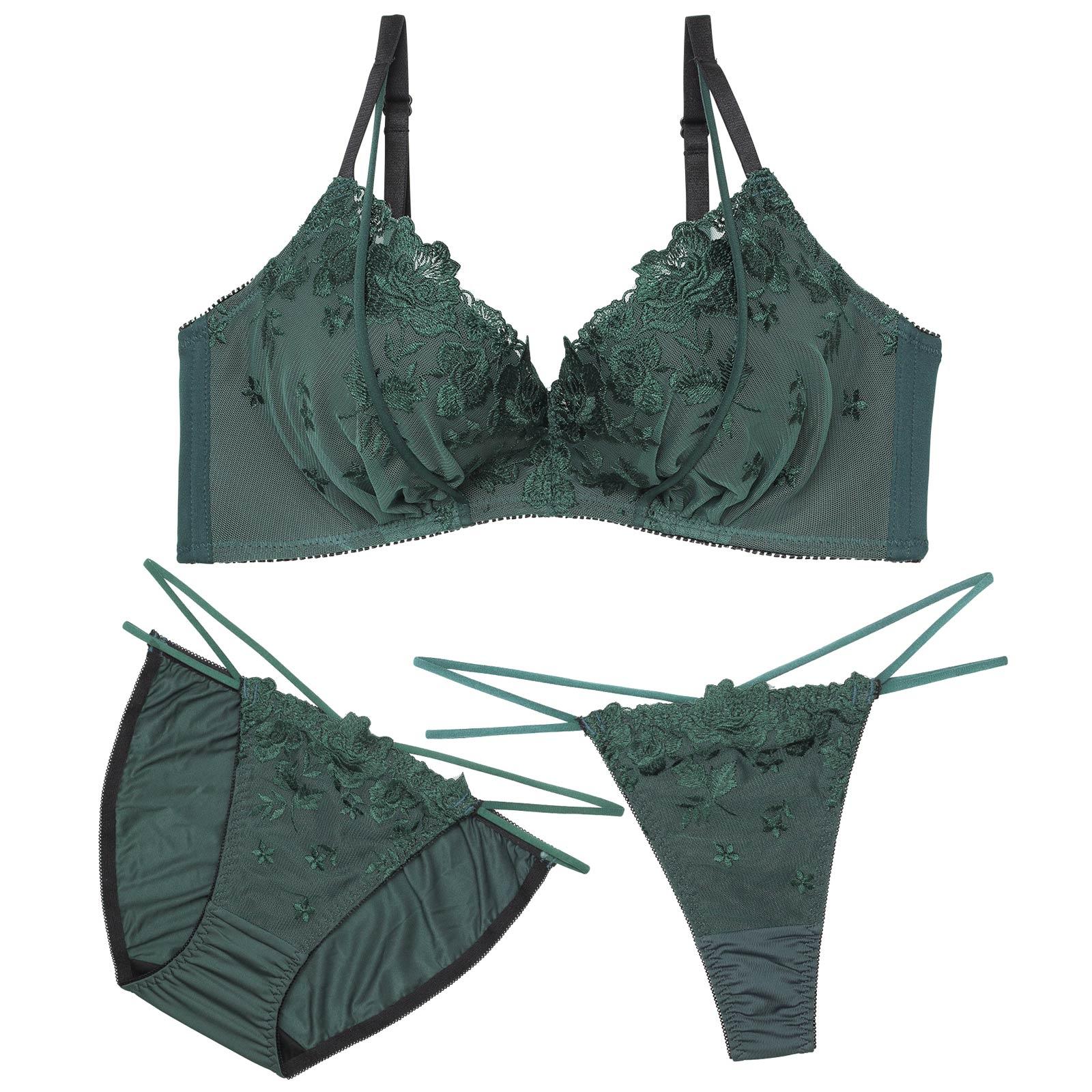 【三上悠亜着用】【3点セット】ノーブルフラワーコード育乳脇高ブラジャー&フルバック&Tバックショーツ