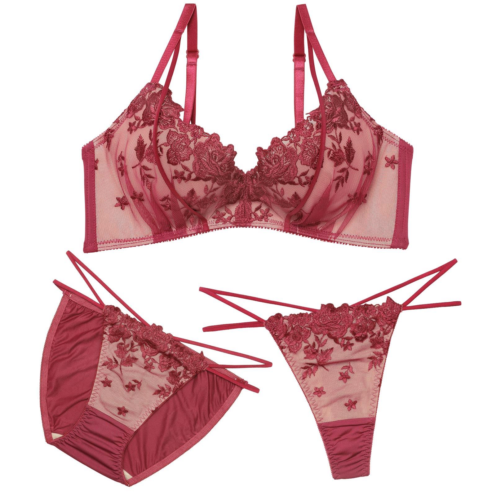 【三上悠亜着用】【3点セット】ノーブルフラワーコード育乳脇高ブラジャー&フルバック&Tバックショーツ