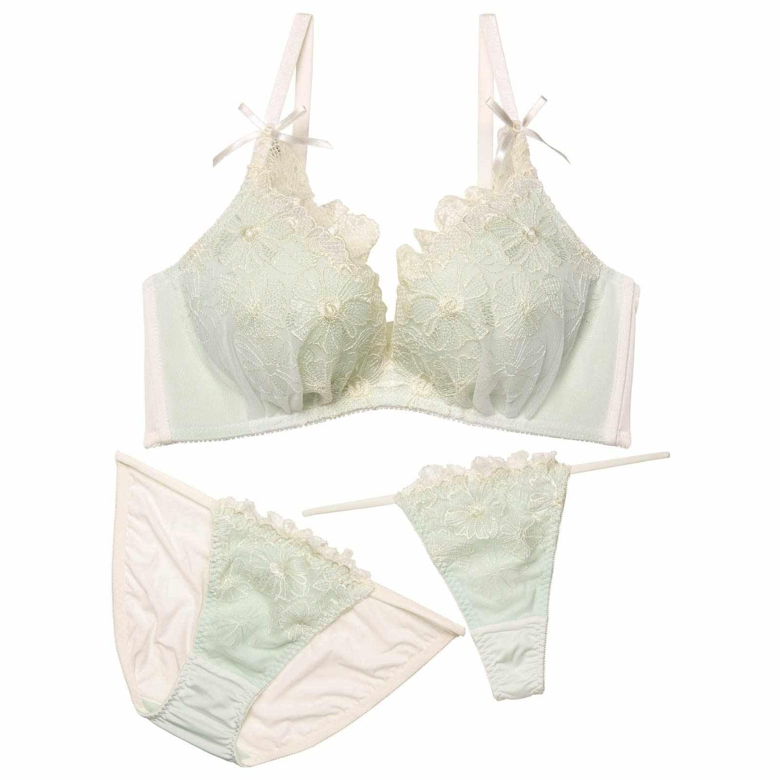 【かとゆり着用】【3点セット】【EFサイズ】W盛り★メルティピュアフルール育乳脇高ブラジャー&フルバック&Tバックショーツ