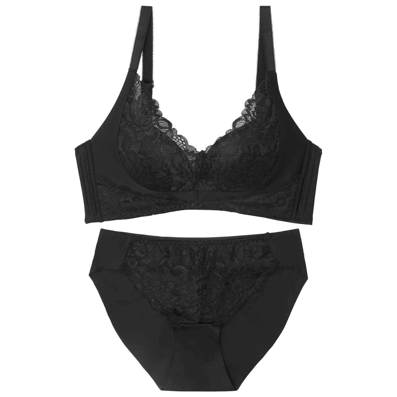 【ノンワイヤー】レーシーグラマラスブラジャー&フルバックショーツ