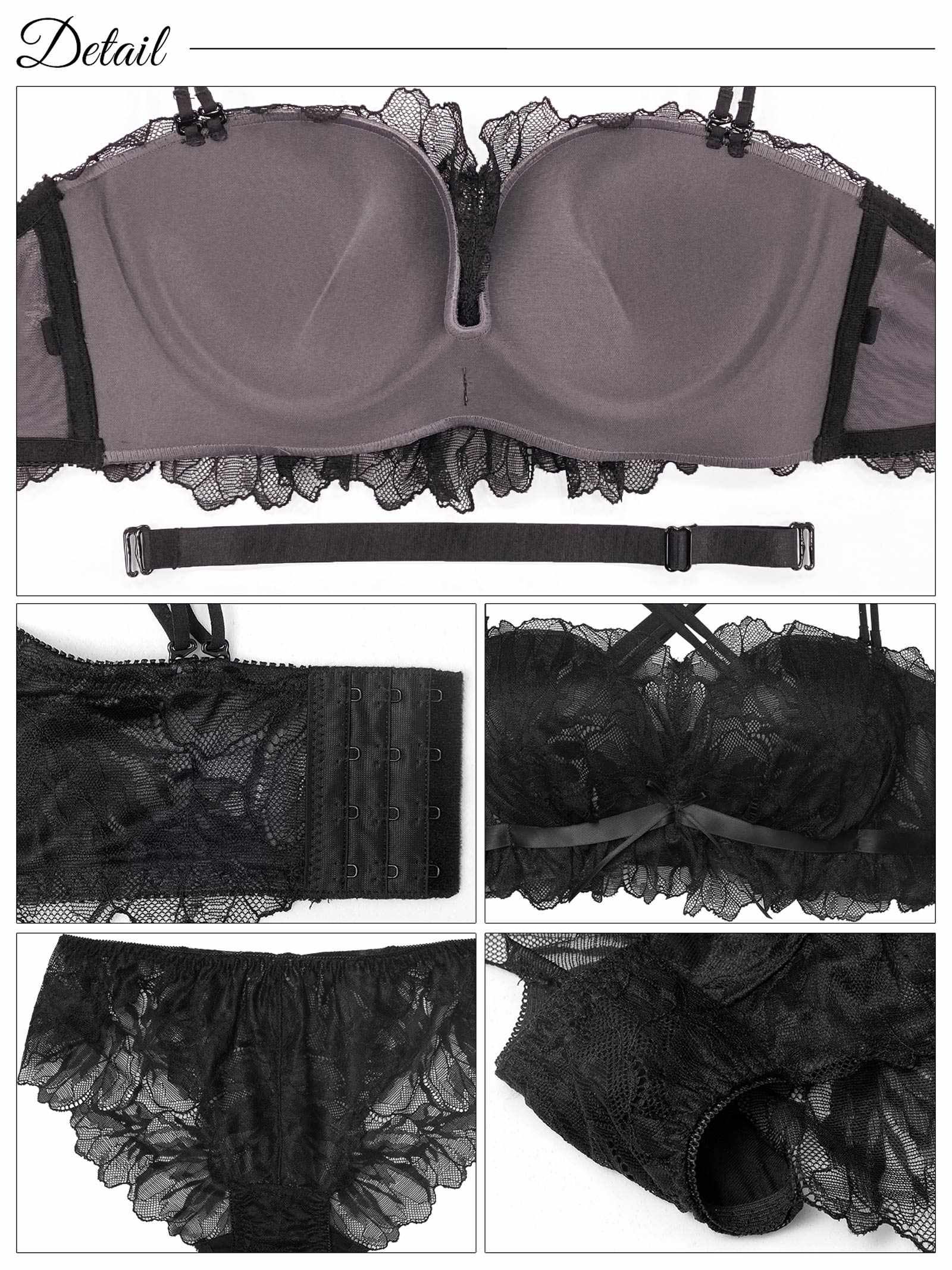 10/6新作!スフレリボンレース育乳脇高ブラジャー&バック透けフルバックショーツ