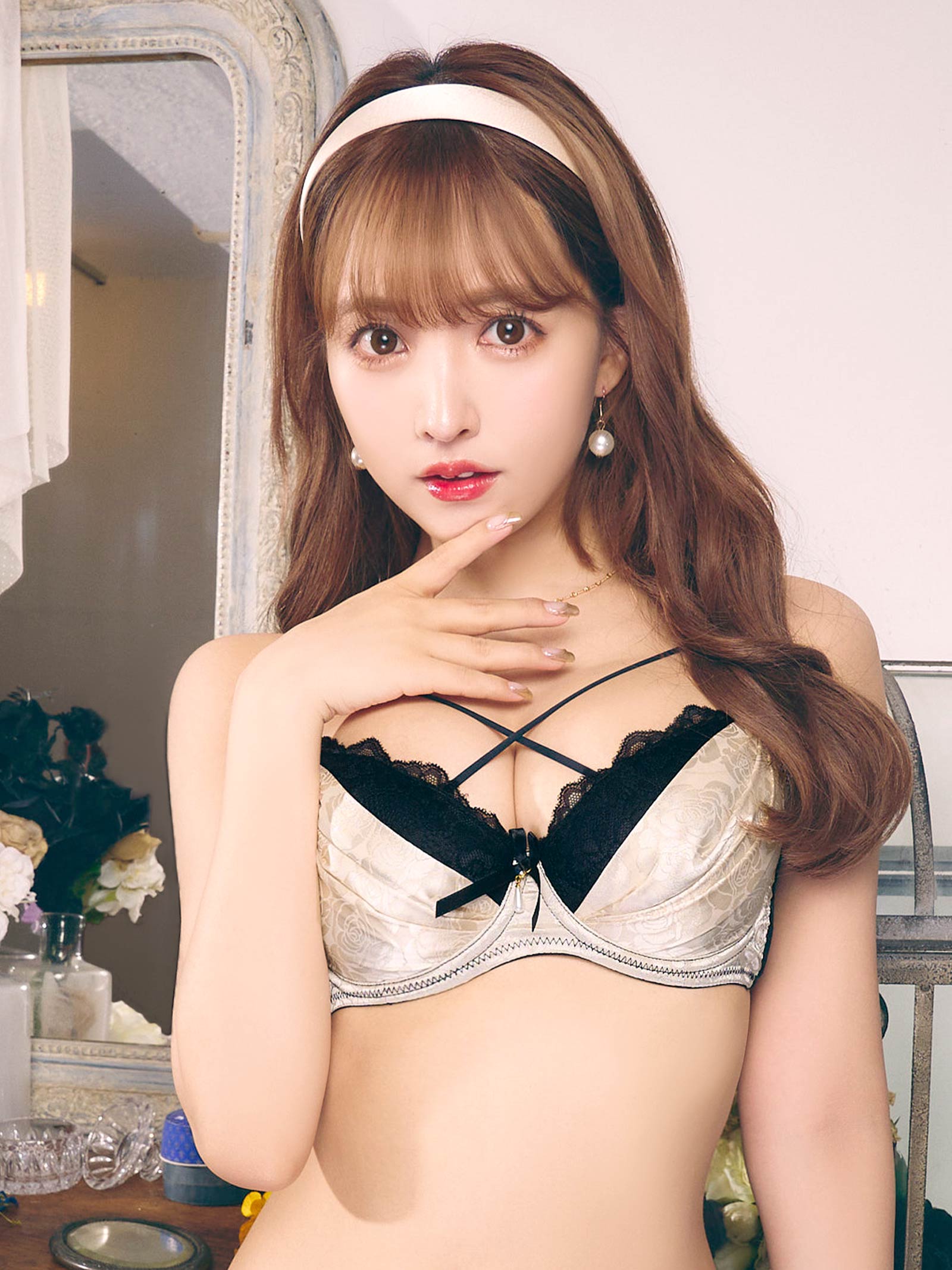 【三上悠亜着用】【EFサイズ】グロリアローズブラジャー&バック透けフルバックショーツ