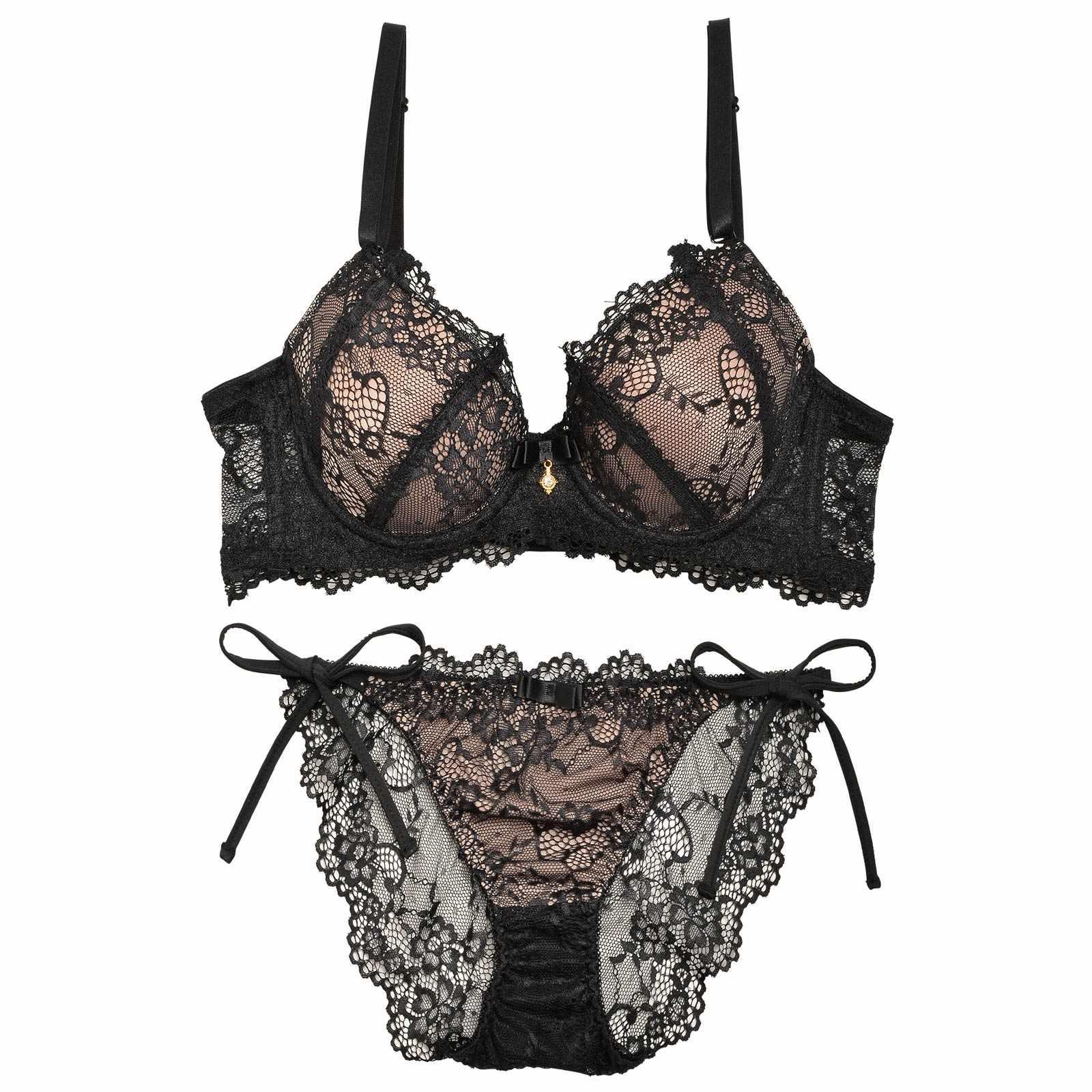 2/7再販!ヌーディーレース育乳脇高ブラジャー&サイド紐バック透けフルバックショーツ - 【公式】247Lingerie