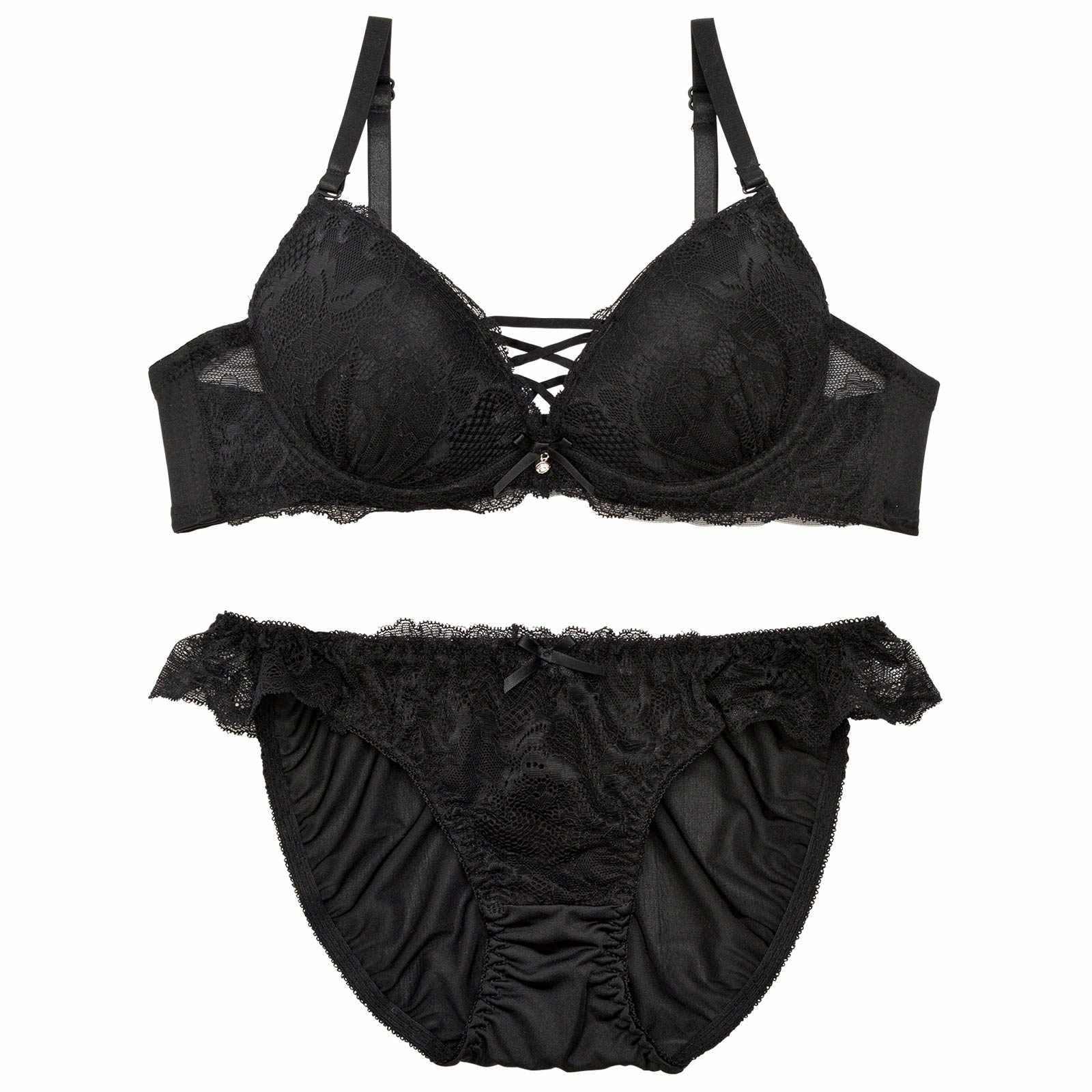 2/11再販!【EFサイズ】ワンカラーレースアップブラジャー&フルバックショーツ - 【公式】247Lingerie