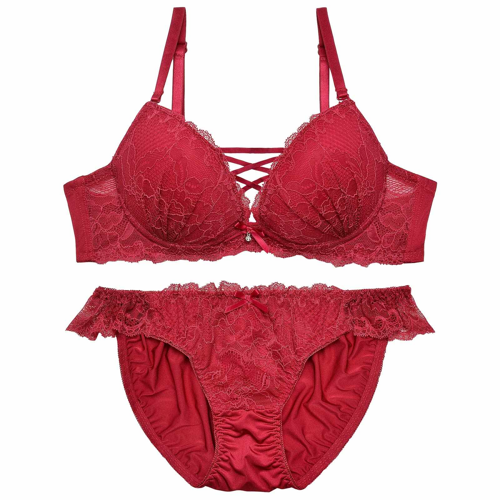 2/11再販!【EFサイズ】ワンカラーレースアップブラジャー&フルバックショーツ - 【公式】247Lingerie