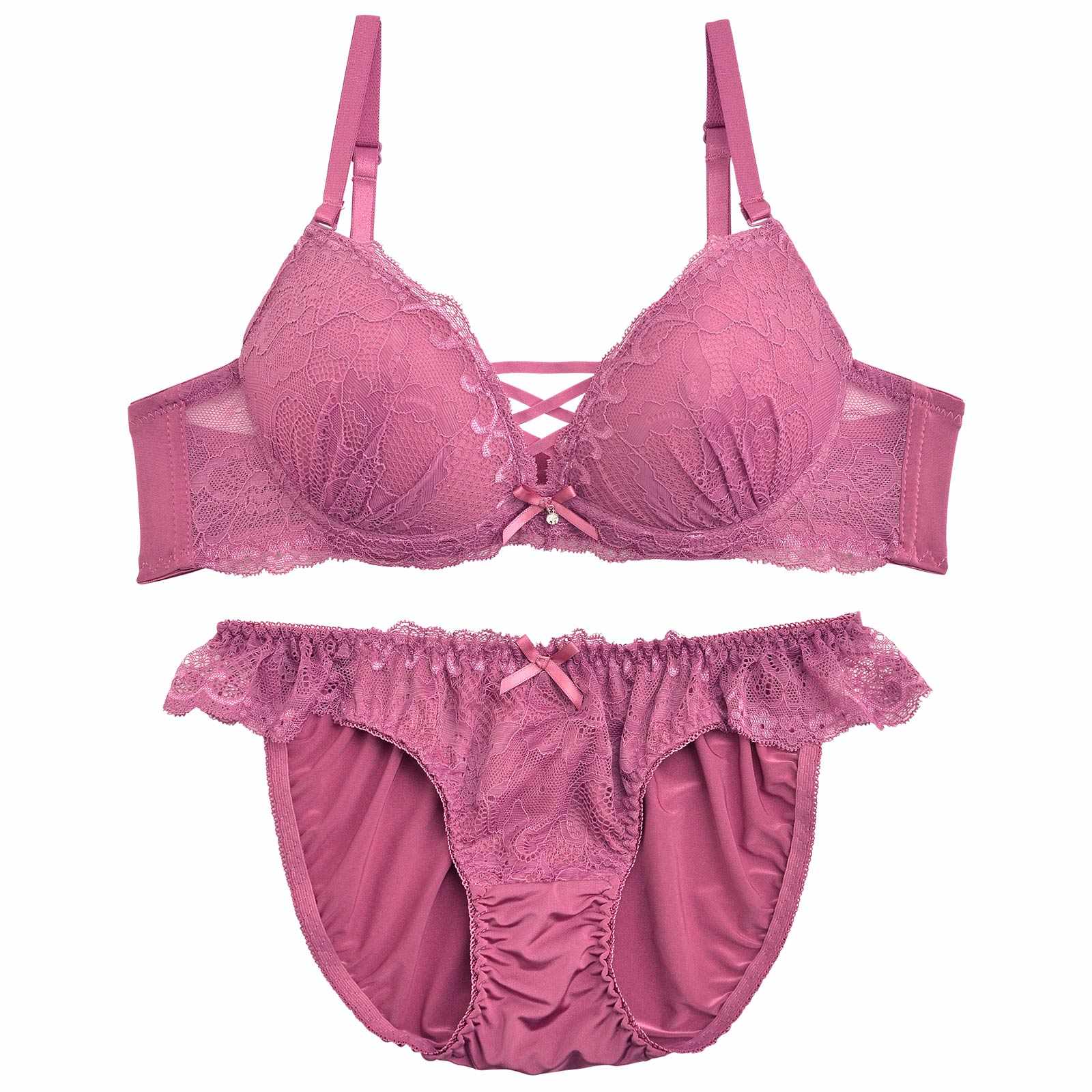 2/11再販!【EFサイズ】ワンカラーレースアップブラジャー&フルバックショーツ - 【公式】247Lingerie