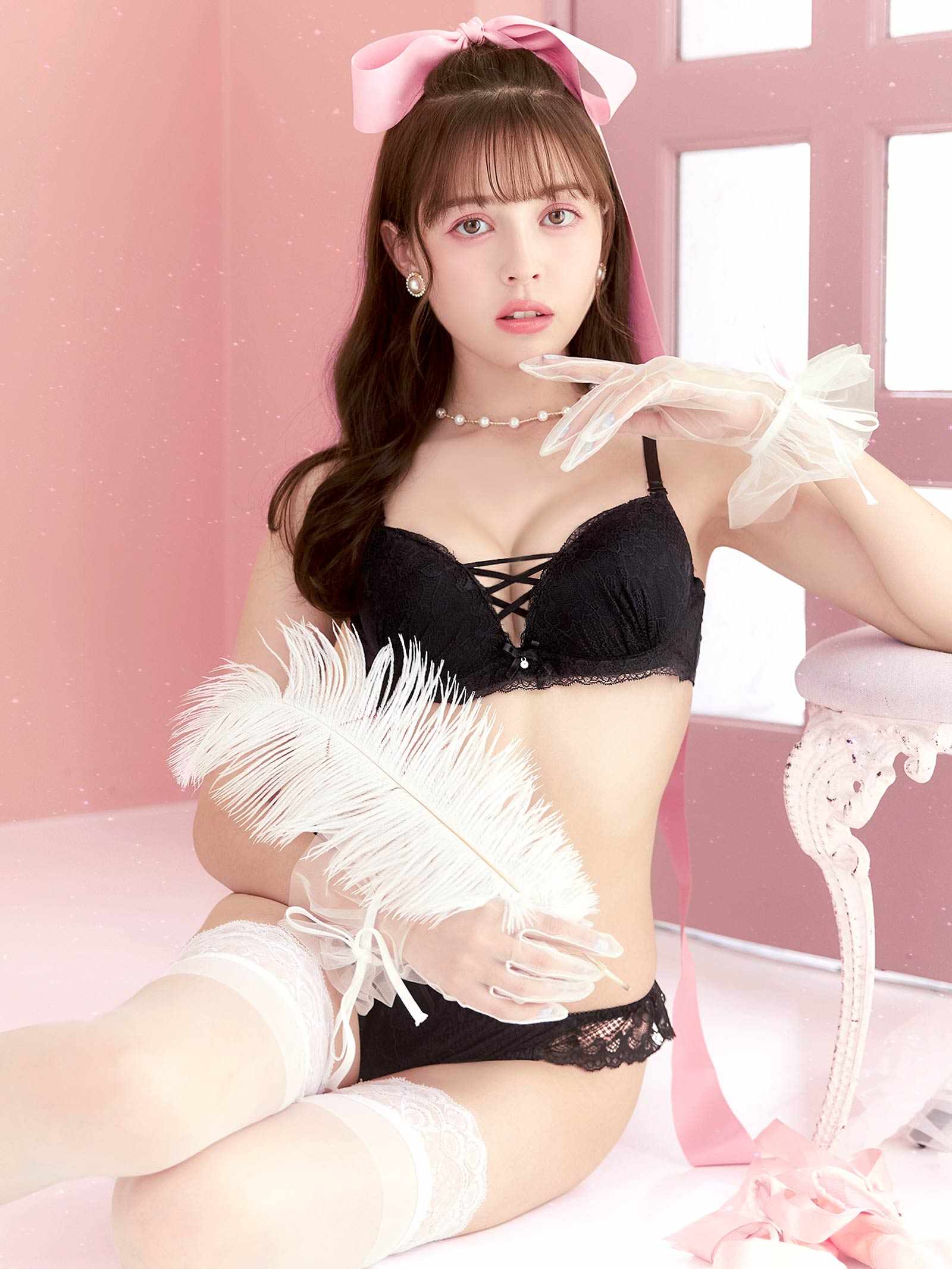 2/11再販!【EFサイズ】ワンカラーレースアップブラジャー&フルバックショーツ - 【公式】247Lingerie