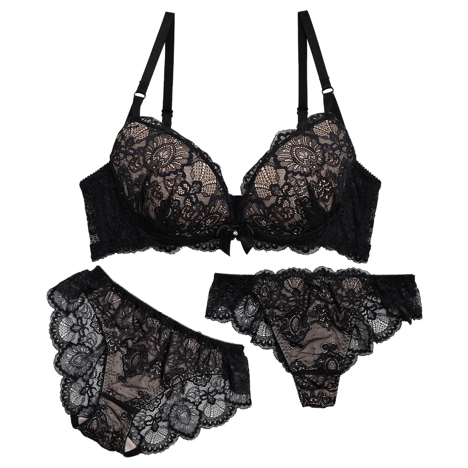 【EFサイズ】【3点セット】ヴィーナスヌーディブラジャー&バック透けフルバックショーツ&ハーフバックショーツ - 【公式】247Lingerie