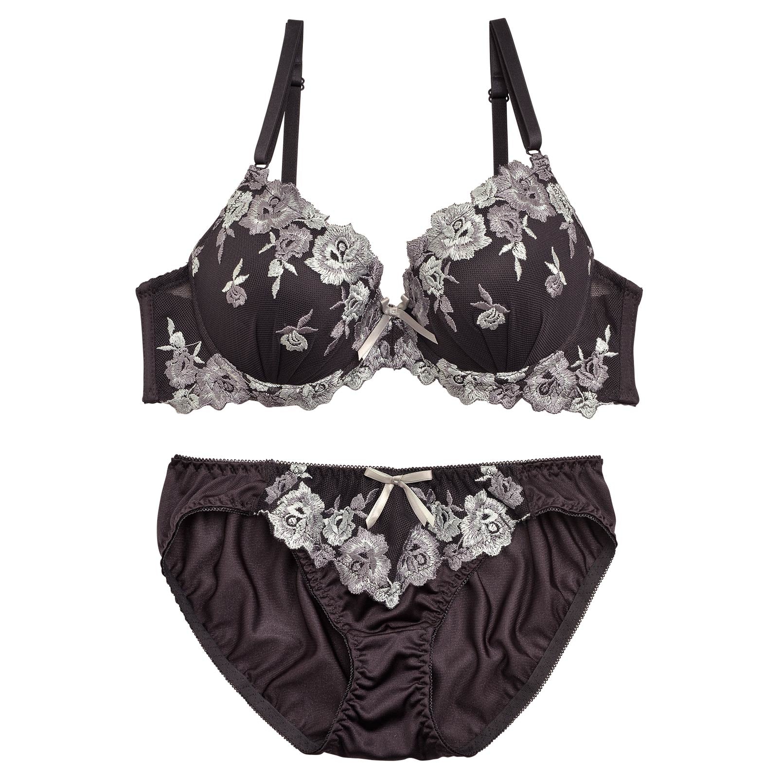 Rose刺繍ブラジャー&フルバックショーツ