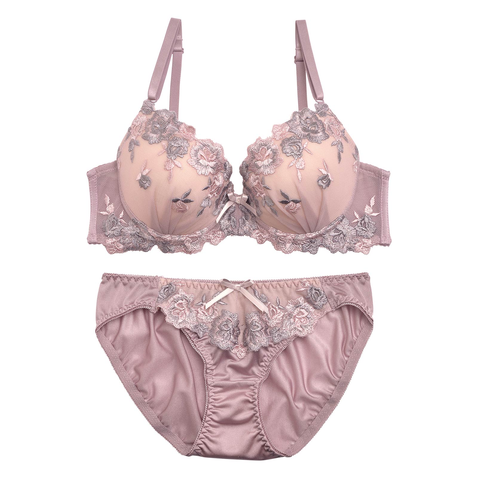 Rose刺繍ブラジャー&フルバックショーツ
