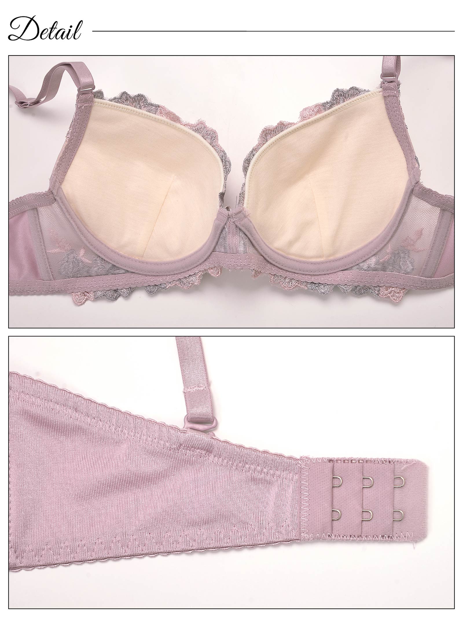 Rose刺繍ブラジャー&フルバックショーツ