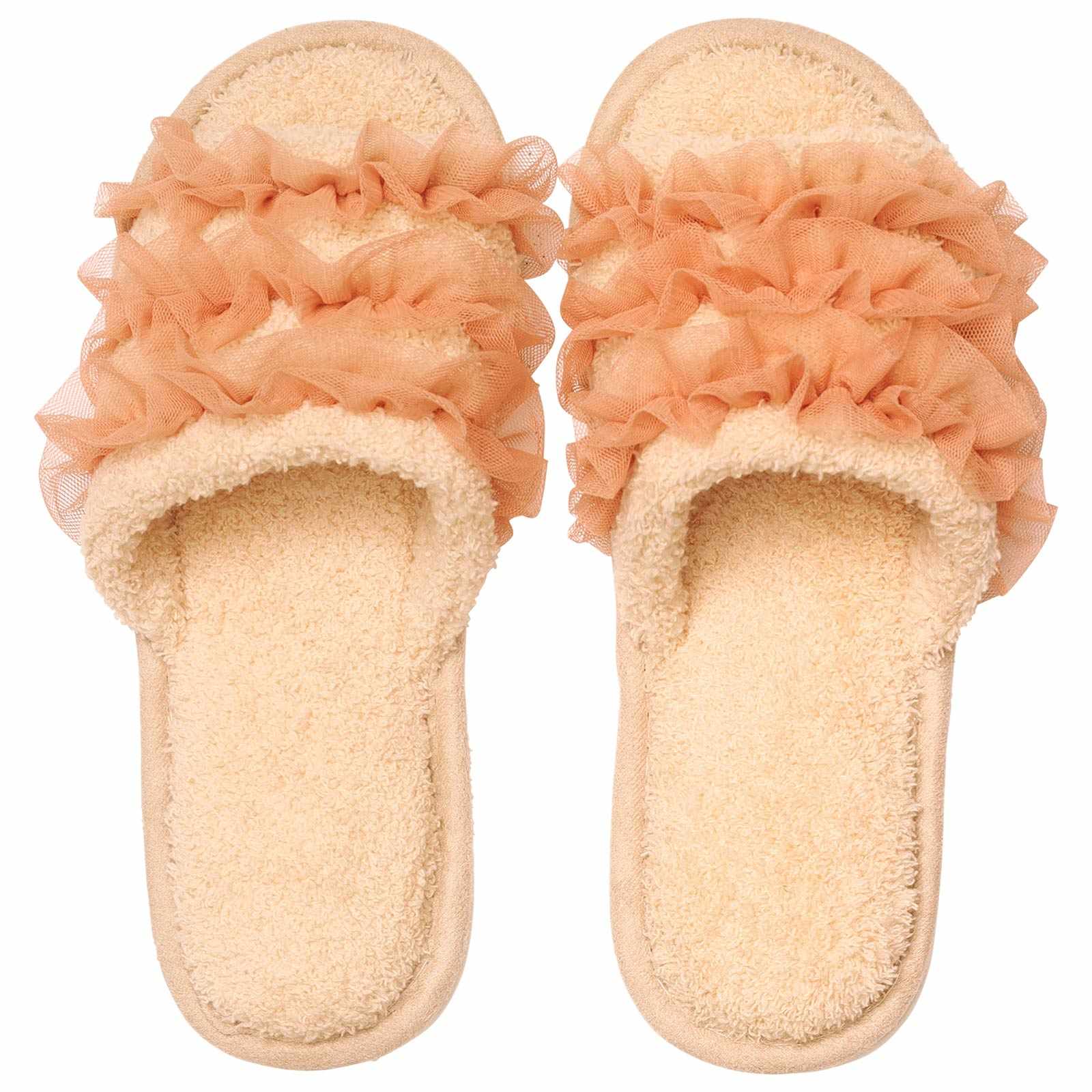 マイクロファイバーチュールフリルルームシューズ