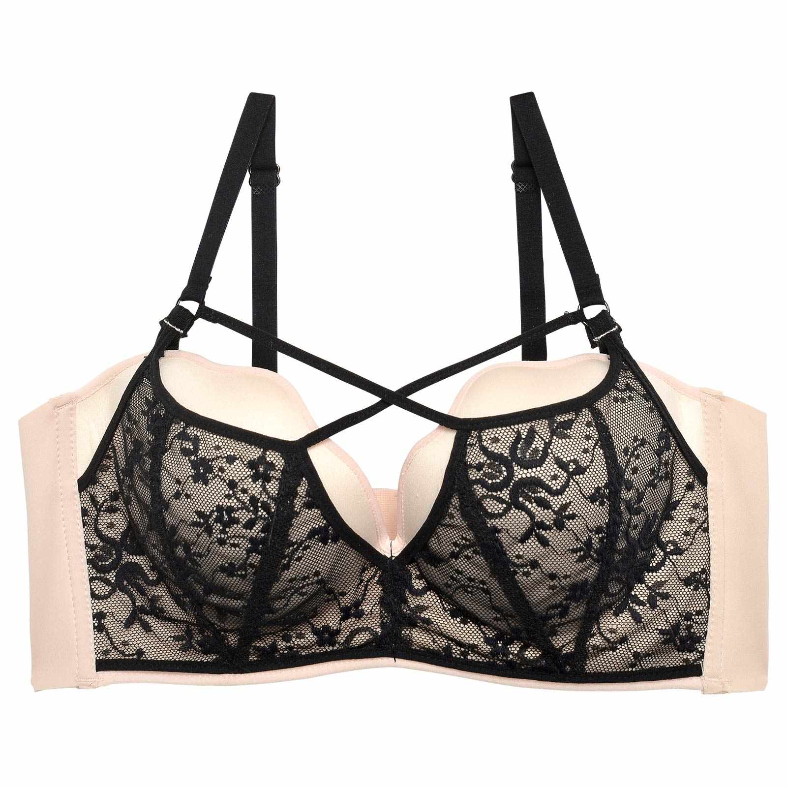 【ノンワイヤー】レースレイヤードクロス育乳脇高ブラジャー単品