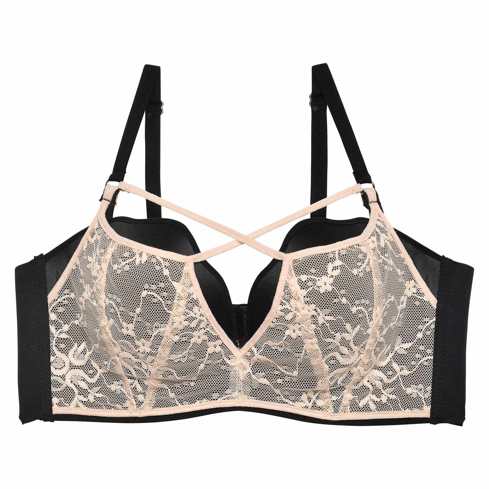 【ノンワイヤー】レースレイヤードクロス育乳脇高ブラジャー単品