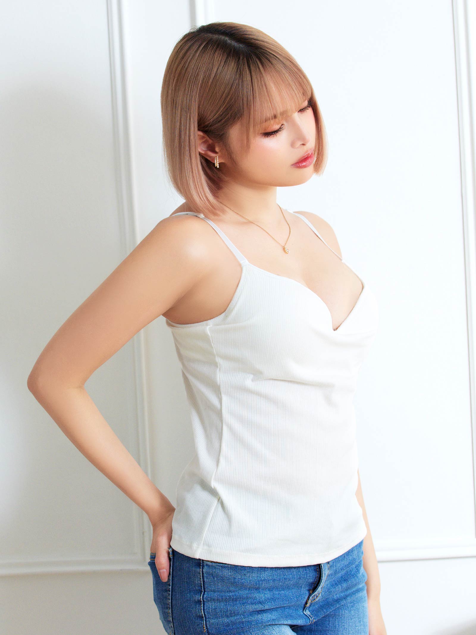 2/26新作!カジュアルパイピングリブカップ付きキャミソール