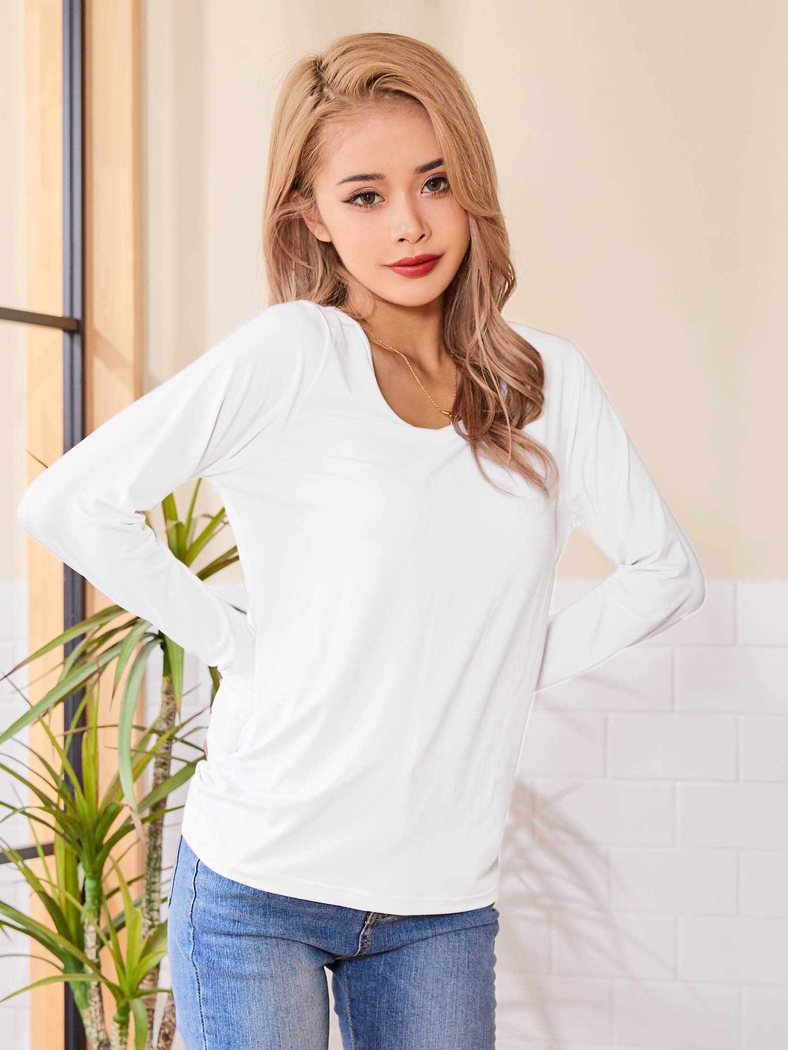 ワンカラースムース長袖インナー