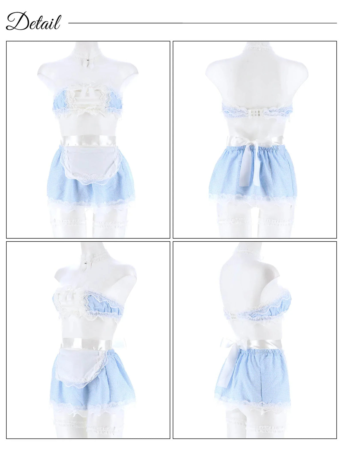 【7点SET】ギンガムチェックリボンメイドコスプレランジェリー【2024ハロウィン/コスプレ】 - 【公式】247Lingerie