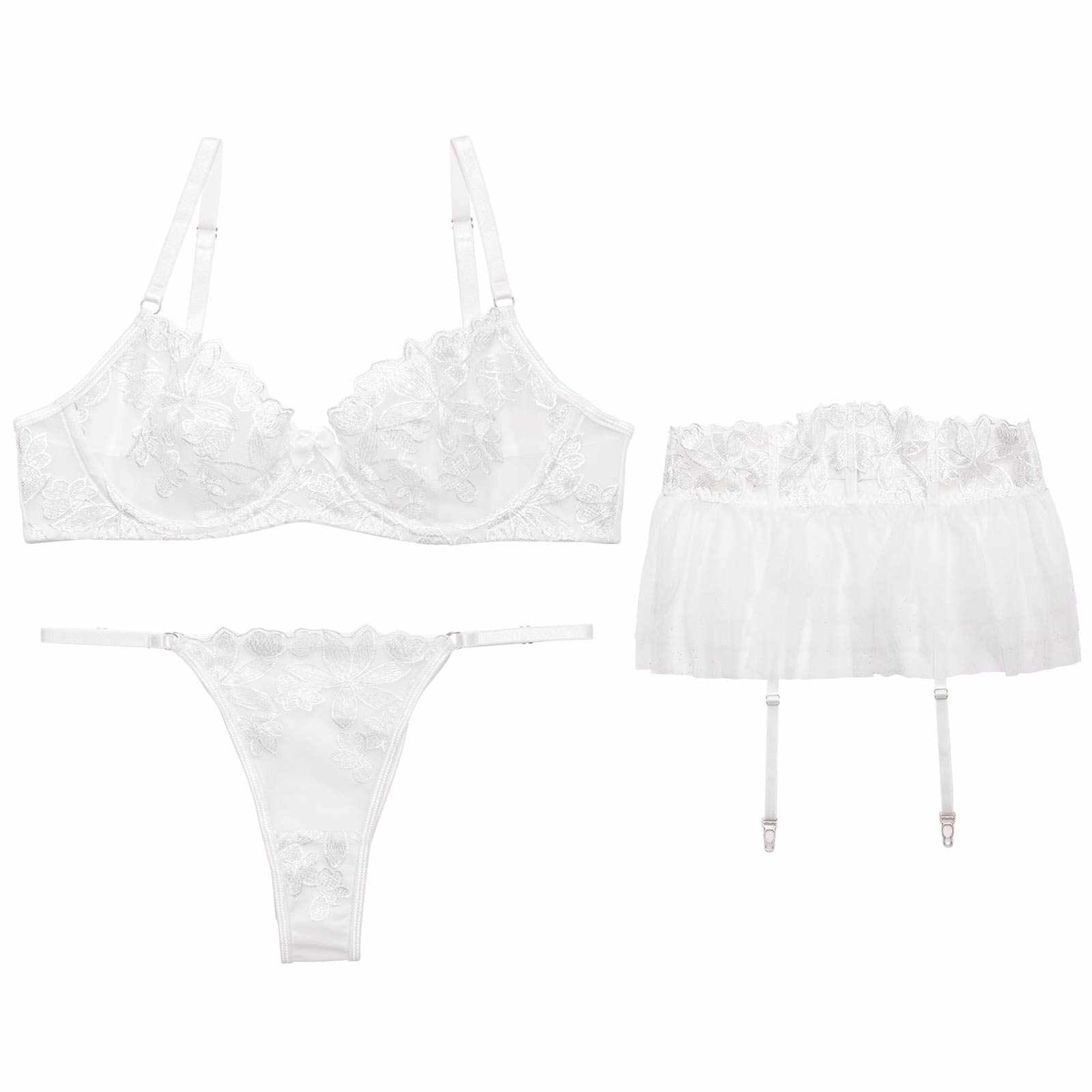 【3点セット】ノーブルシアーブルームブラジャー&Tバックショーツ&ガーターベルト