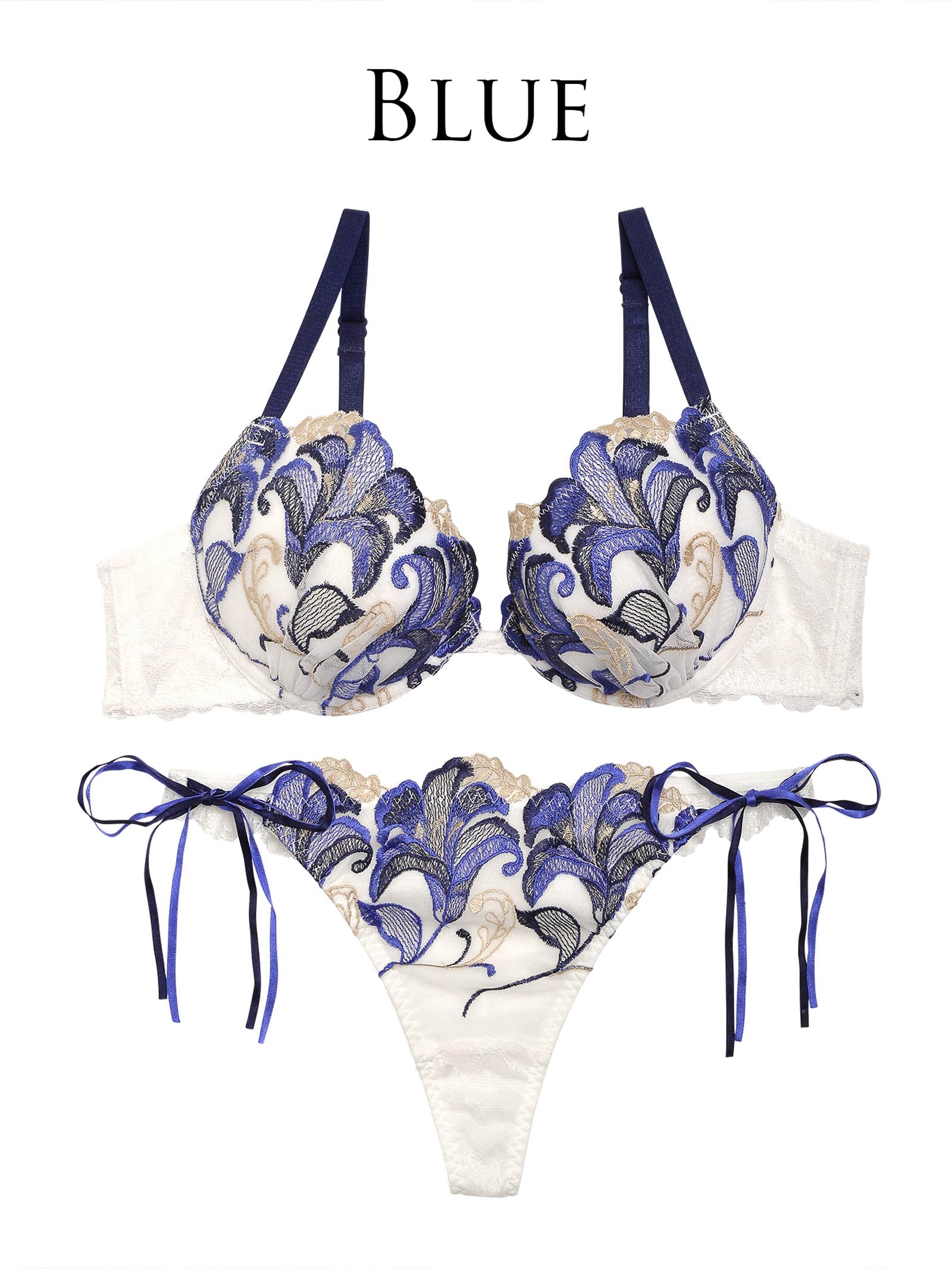 【永尾まりや着用】【Reinest】ディープリリー刺繍ブラジャー&サイド紐バック透けTバックショーツ - 【公式】247Lingerie