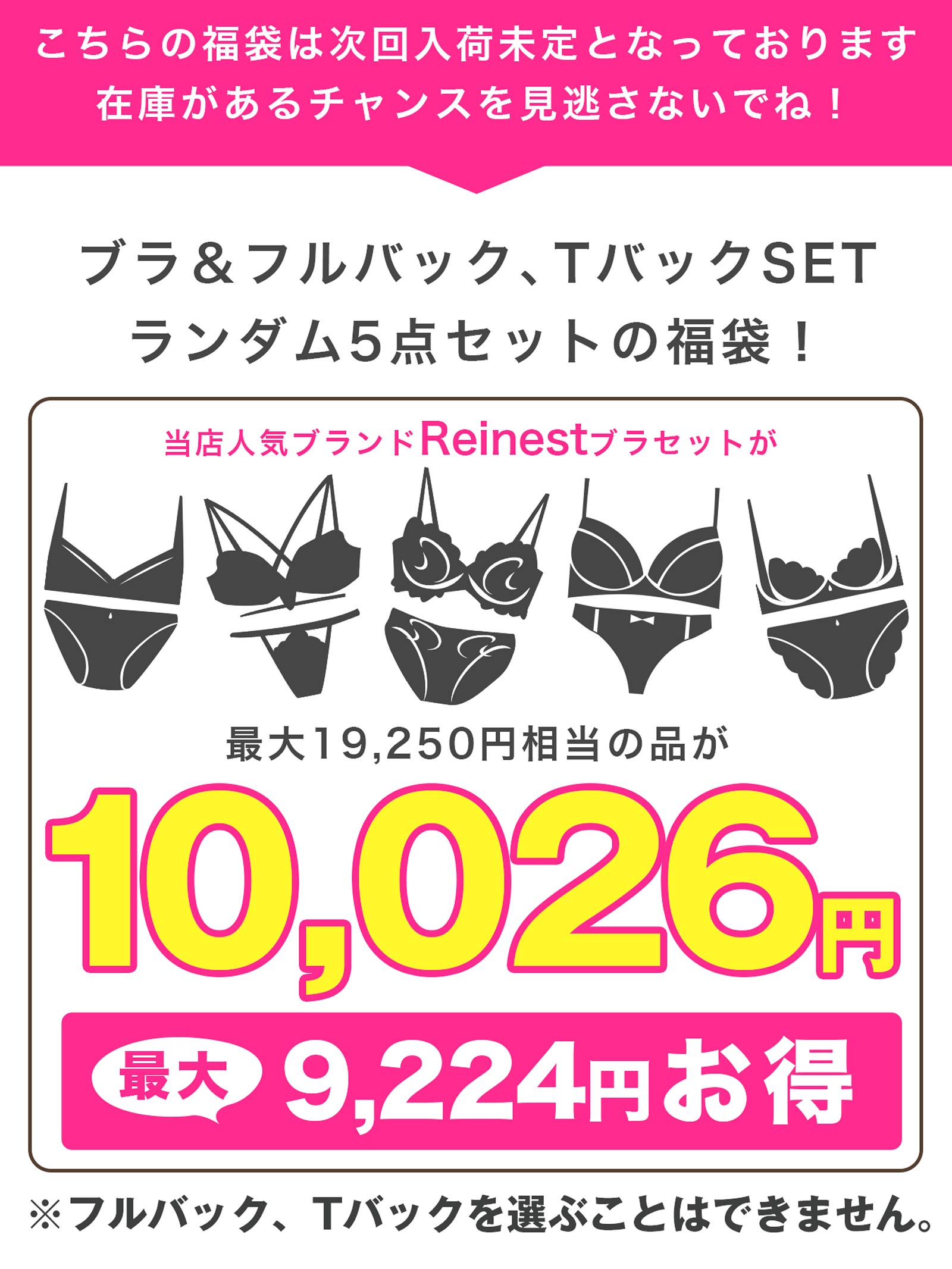 2/3再販!【福袋】【Reinest】ブラジャー&ショーツ5点組入り福袋