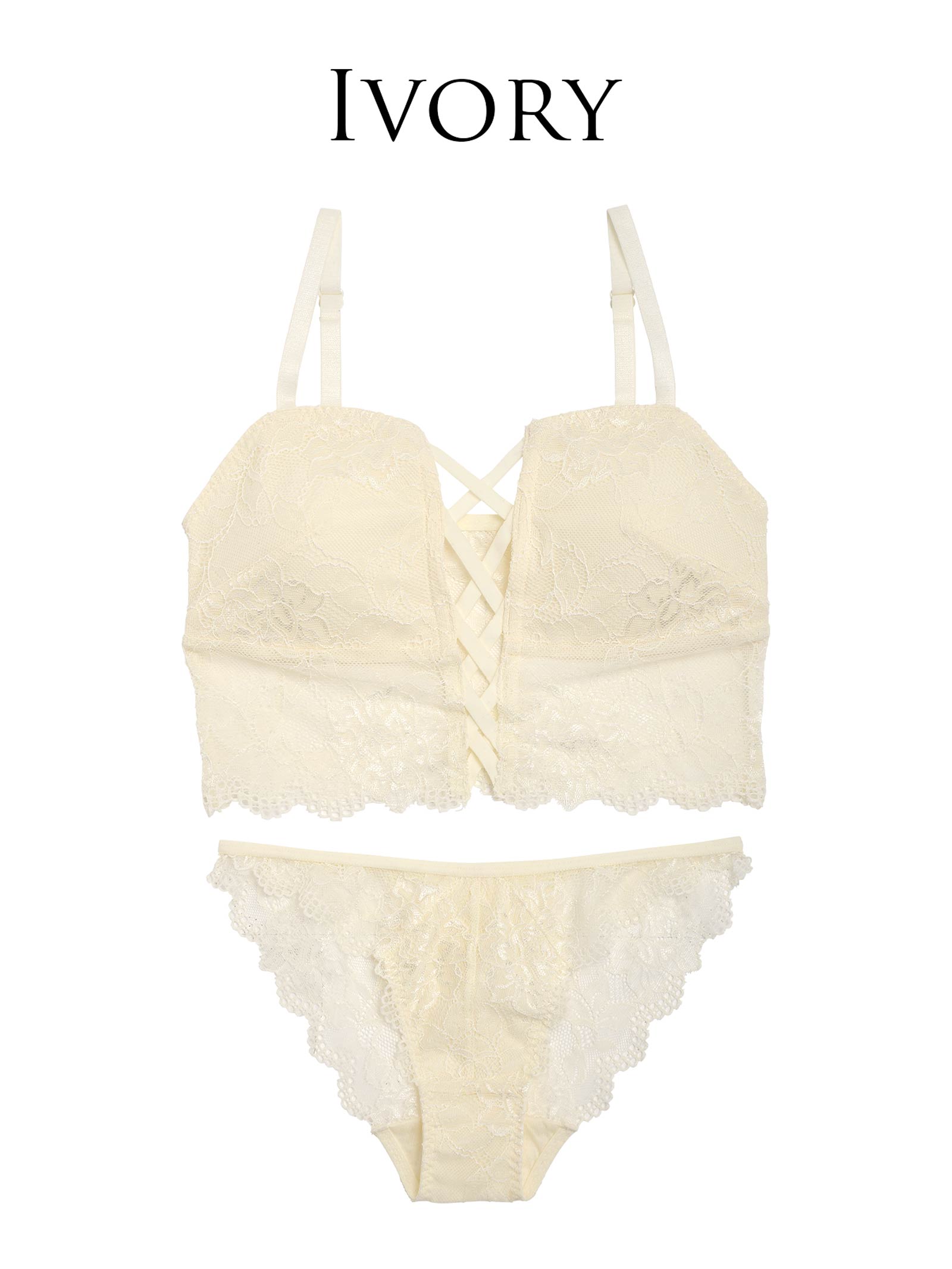 【Reinest】【ノンワイヤー】センシュアルレースアップブラジャー&バック透けフルバックショーツ