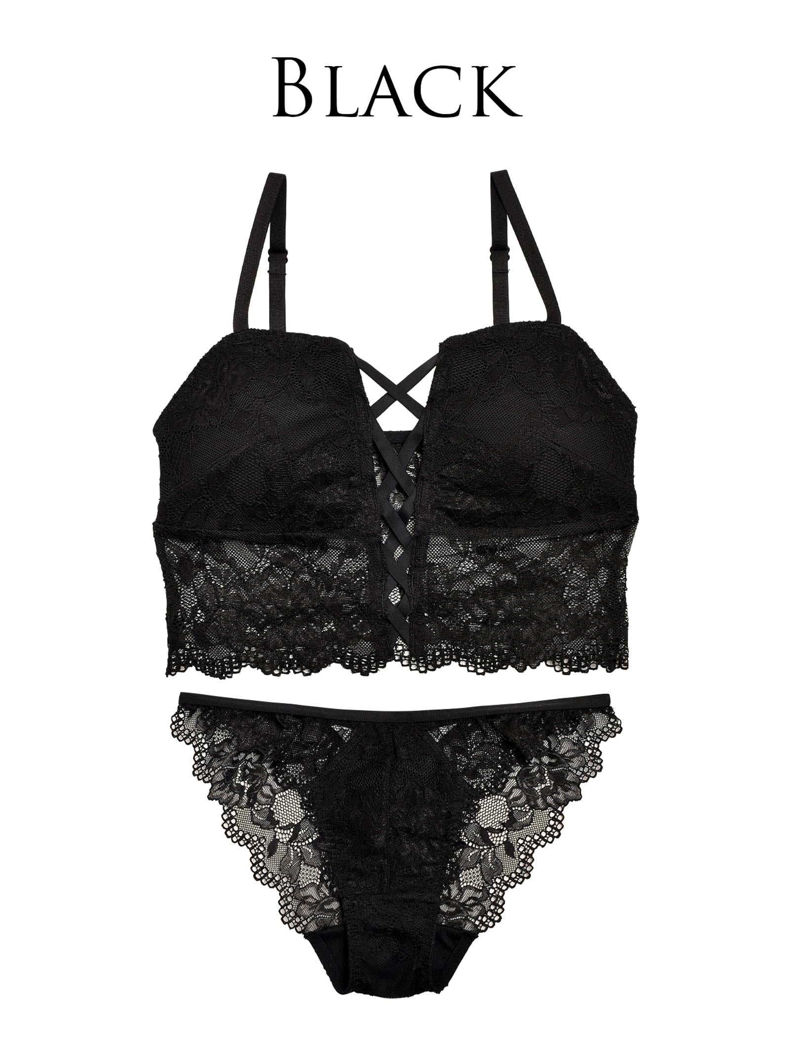 【Reinest】【ノンワイヤー】センシュアルレースアップブラジャー&バック透けフルバックショーツ