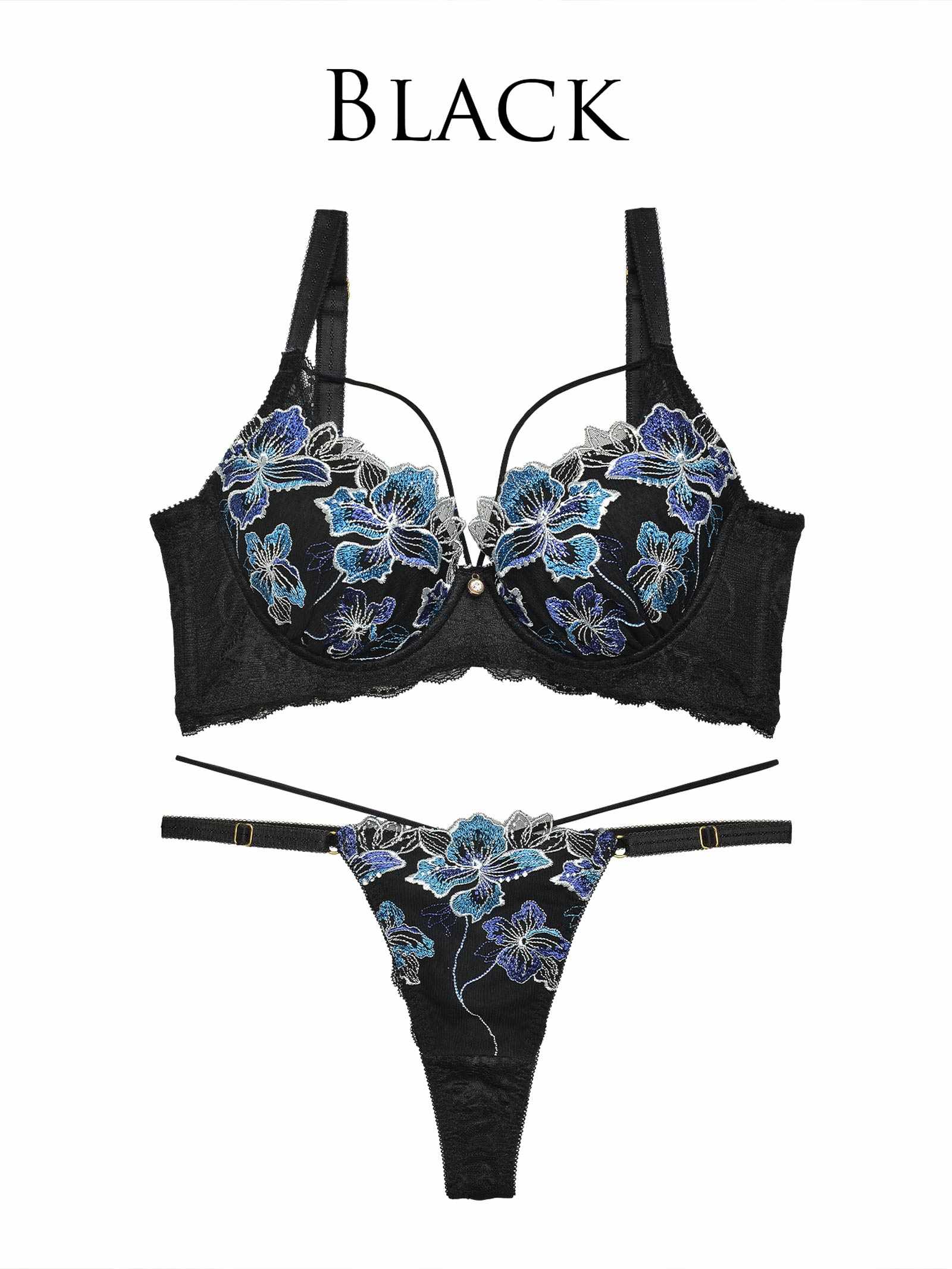 【Reinest】グロリアスマリンフラワー育乳脇高ブラジャー&バック透けTバックショーツ