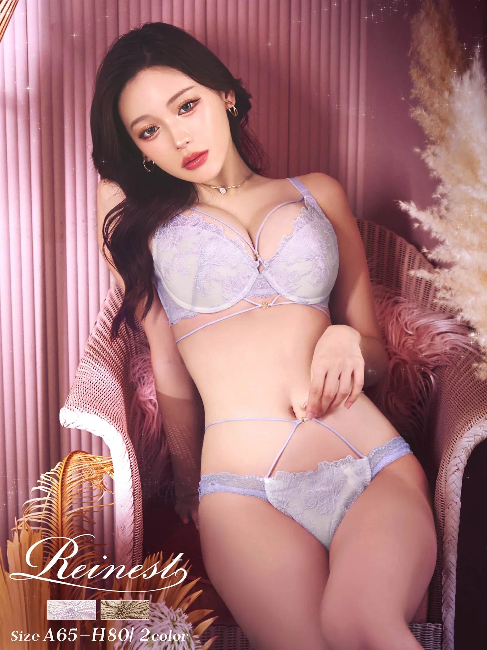 【Reinest】エレガンスペタルコードブラジャー&バック透けフルバックショーツ - 【公式】247Lingerie