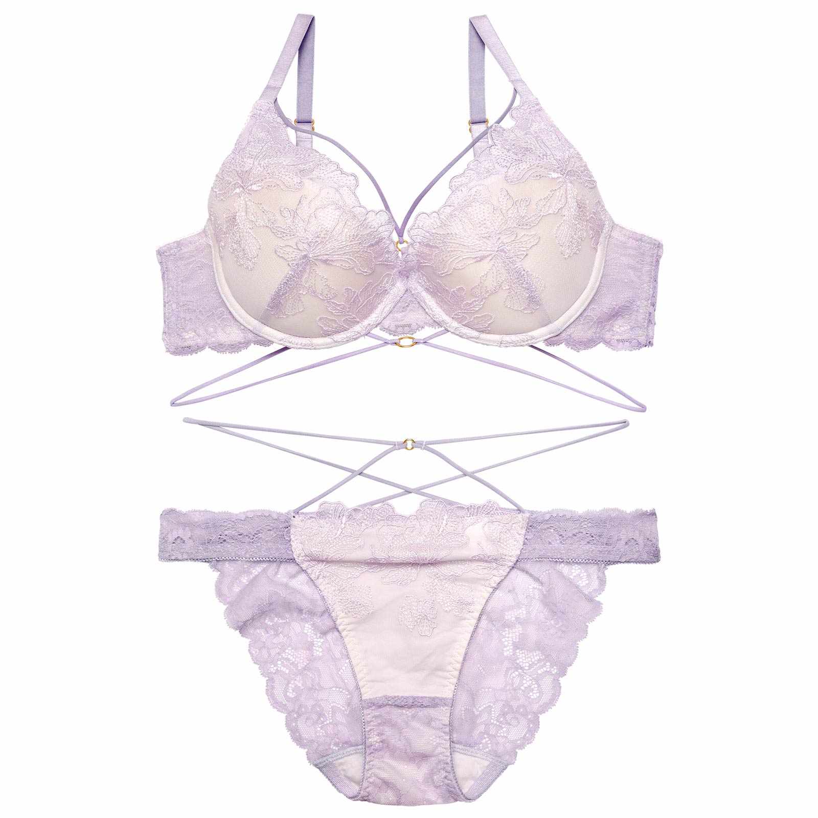 【Reinest】エレガンスペタルコードブラジャー&バック透けフルバックショーツ