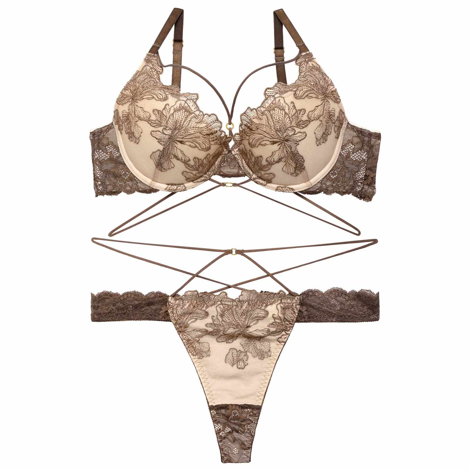 【Reinest】エレガンスペタルコードブラジャー&バック透けTバックショーツ - 【公式】247Lingerie