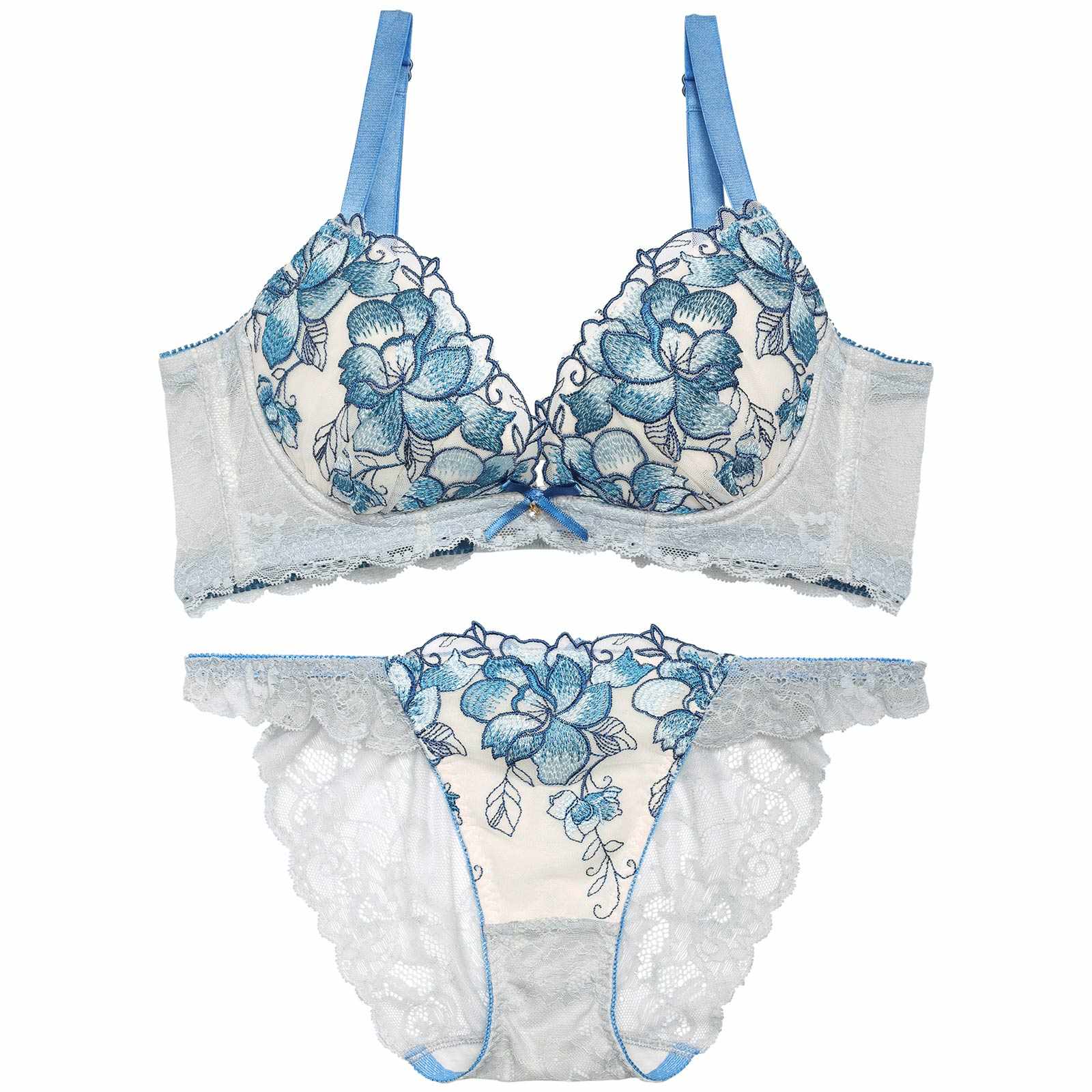 【永尾まりや着用】【Reinest】ブルームレーシィマテリアル育乳脇高★魔法のブラジャー&バック透けフルバックショーツ - 【公式】247Lingerie