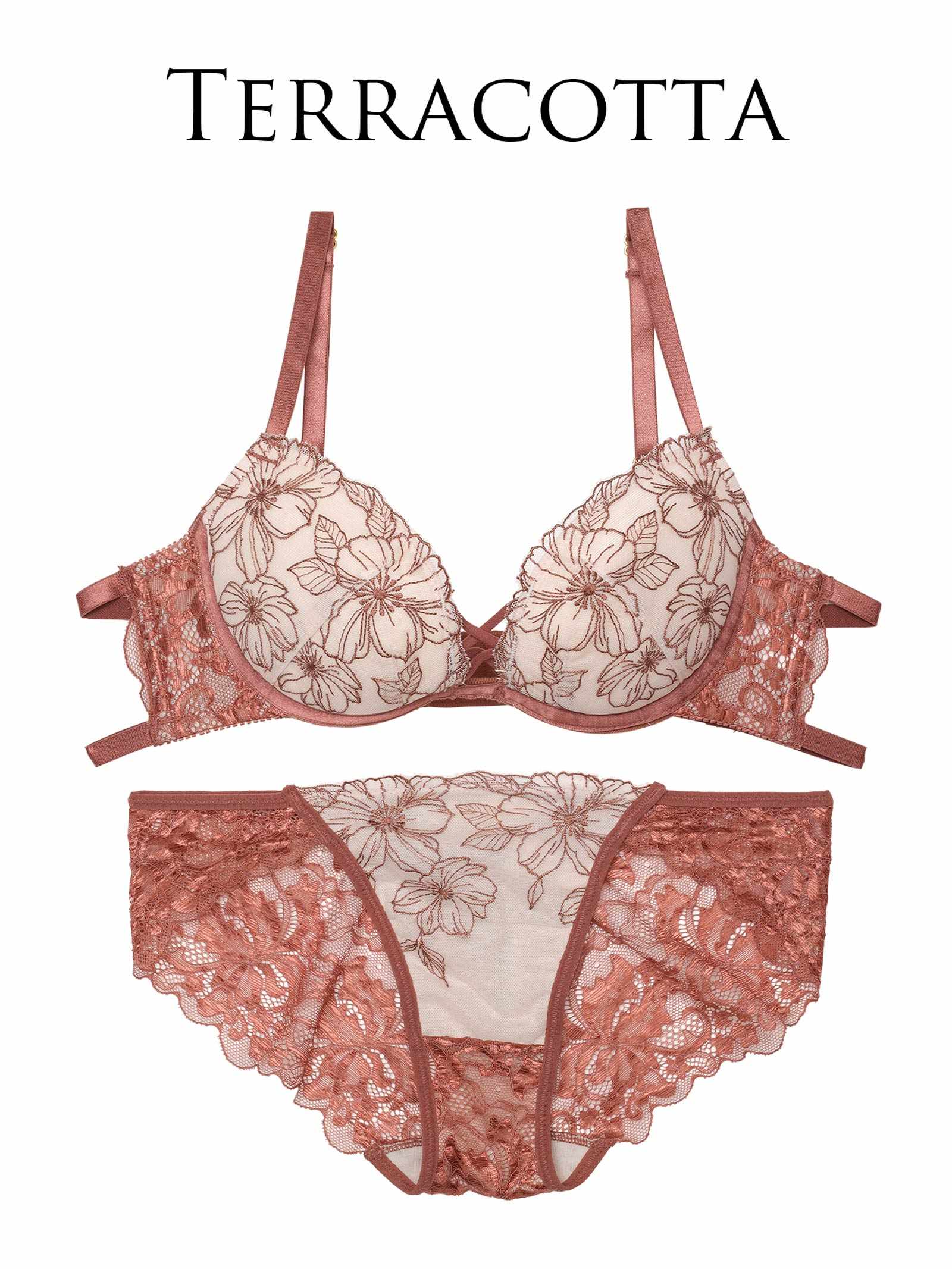 5/21新作!【永尾まりや着用】【Reinest】クラシカルヌーディフルールブラジャー&バック透けフルバックショーツ