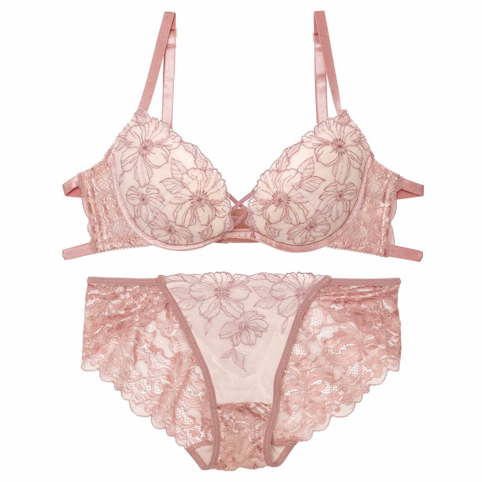 11/18再販!【Reinest】クラシカルヌーディフルールブラジャー&バック透けフルバックショーツ