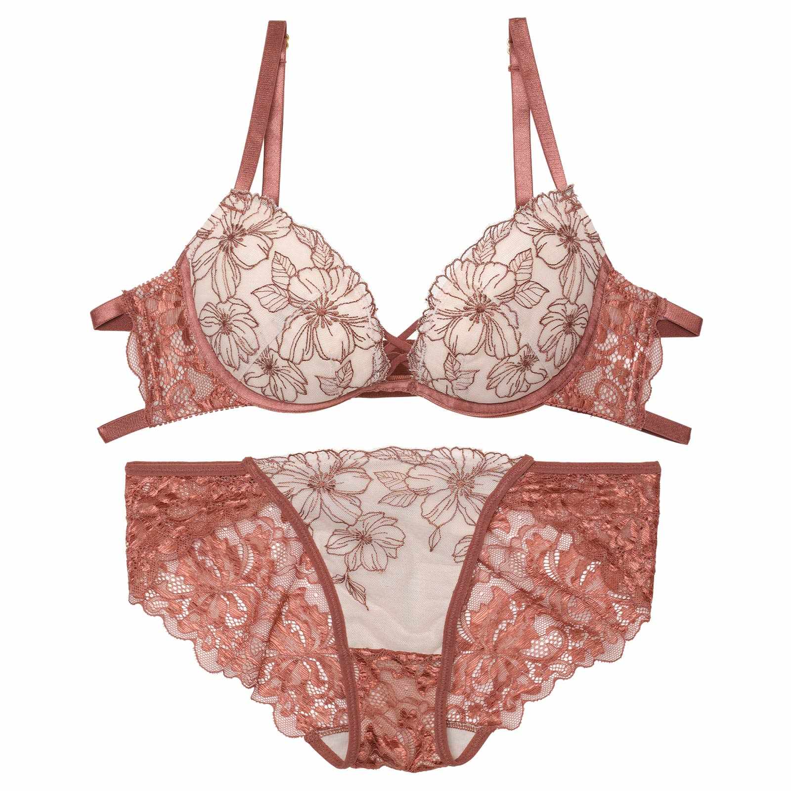 11/18再販!【Reinest】クラシカルヌーディフルールブラジャー&バック透けフルバックショーツ