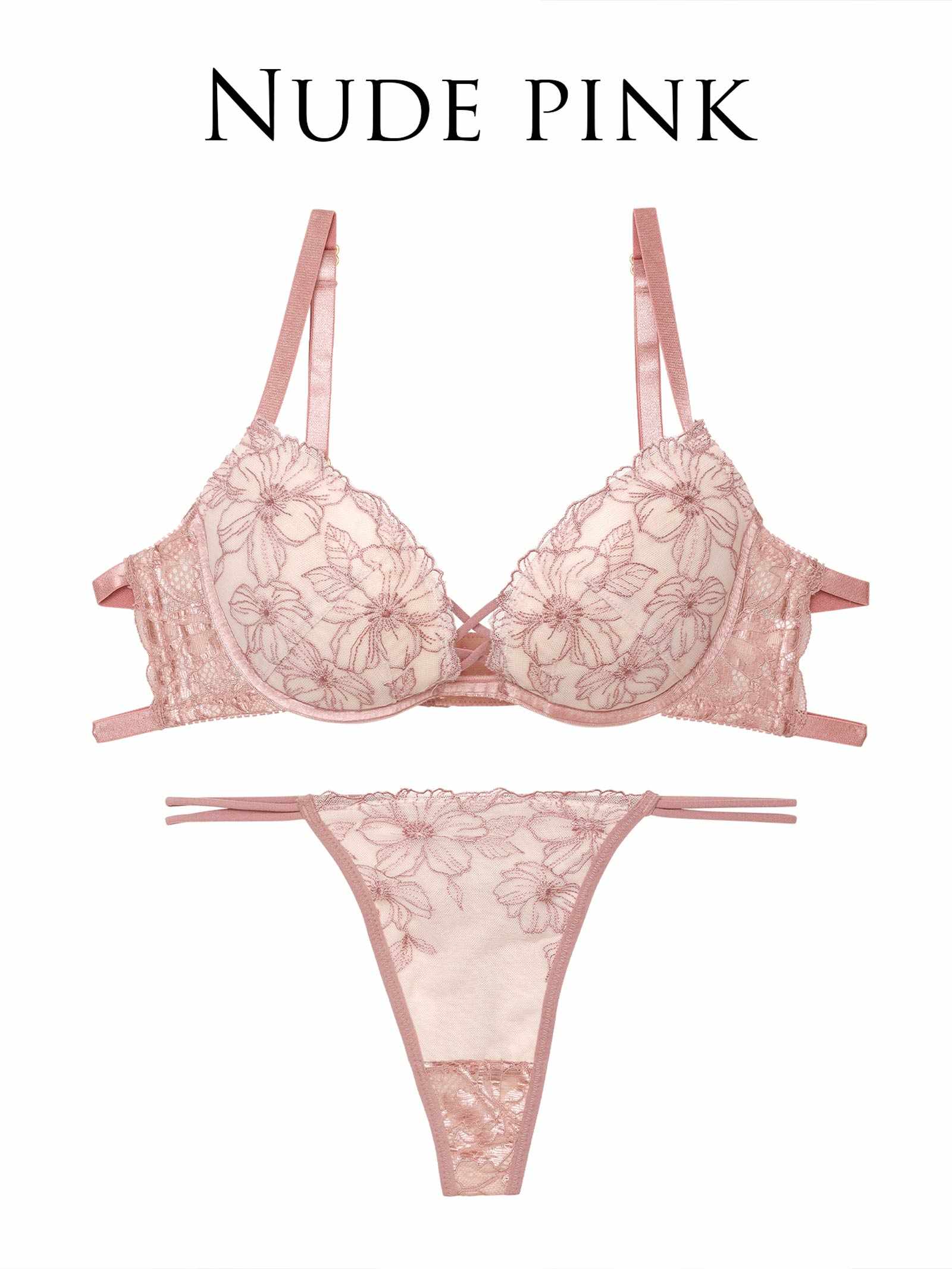 【Reinest】クラシカルヌーディフルールブラジャー&バック透けTバックショーツ - 【公式】247Lingerie