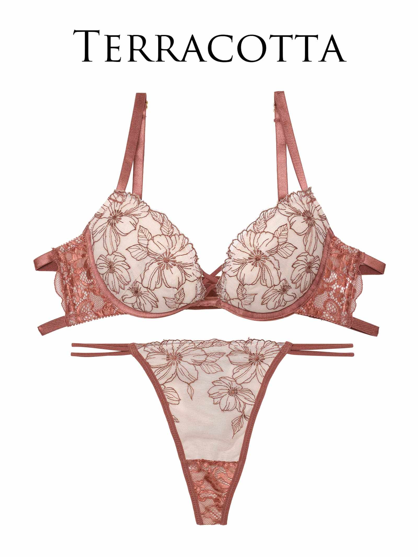 【Reinest】クラシカルヌーディフルールブラジャー&バック透けTバックショーツ - 【公式】247Lingerie