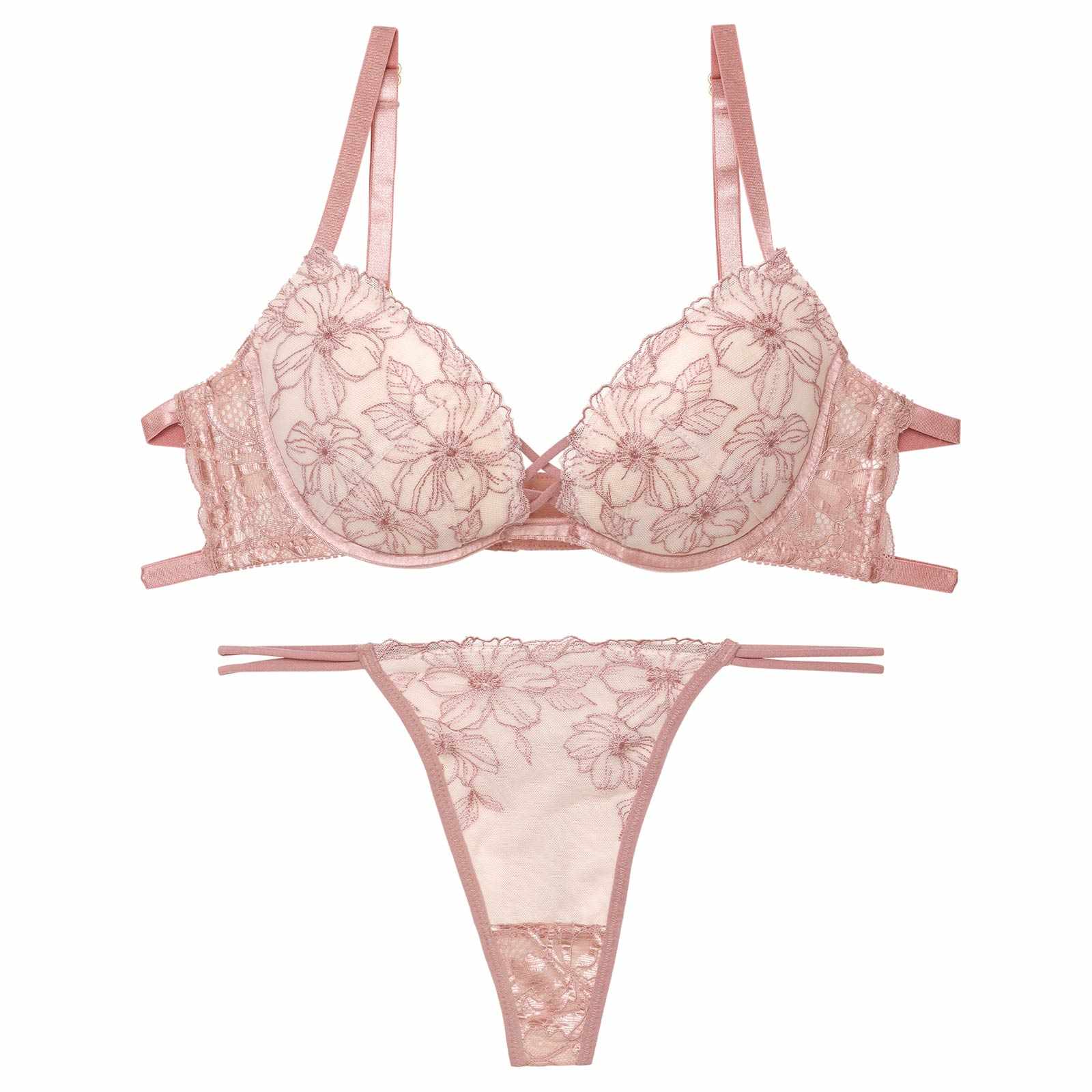 【Reinest】クラシカルヌーディフルールブラジャー&バック透けTバックショーツ - 【公式】247Lingerie