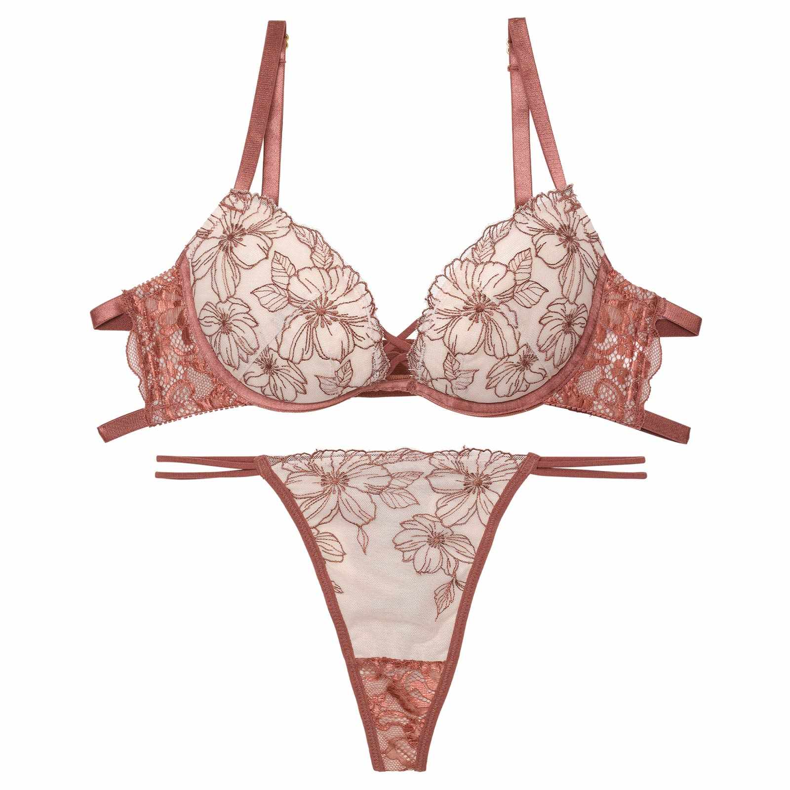 【Reinest】クラシカルヌーディフルールブラジャー&バック透けTバックショーツ - 【公式】247Lingerie